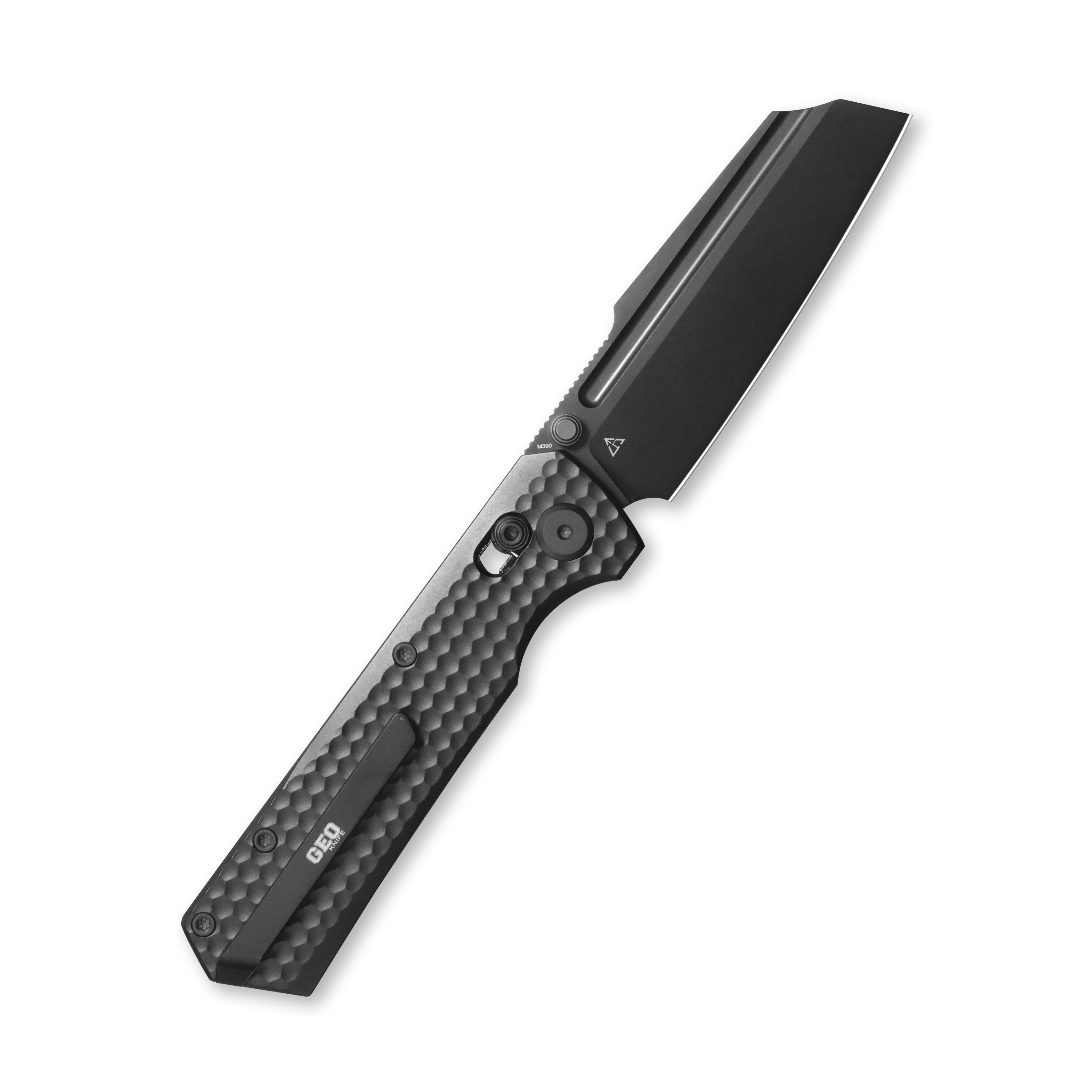 Geo knife Noxiz Axis lock Folding Knife Black  6AL4V Titanium Handle 3.1" Black DLC Bohler M390 Blade GEO2506C