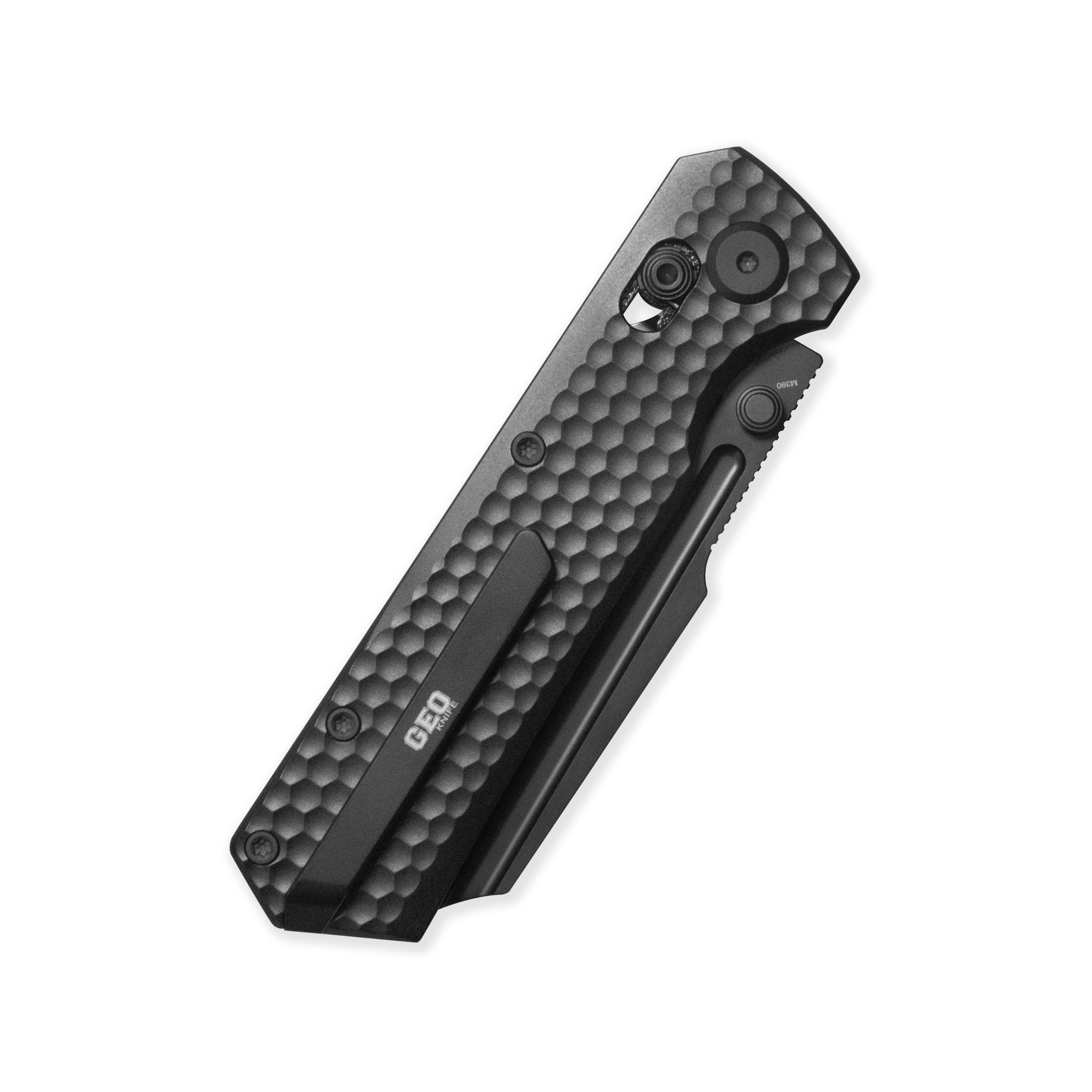 Geo knife Noxiz Axis lock Folding Knife Black  6AL4V Titanium Handle 3.1" Black DLC Bohler M390 Blade GEO2506C