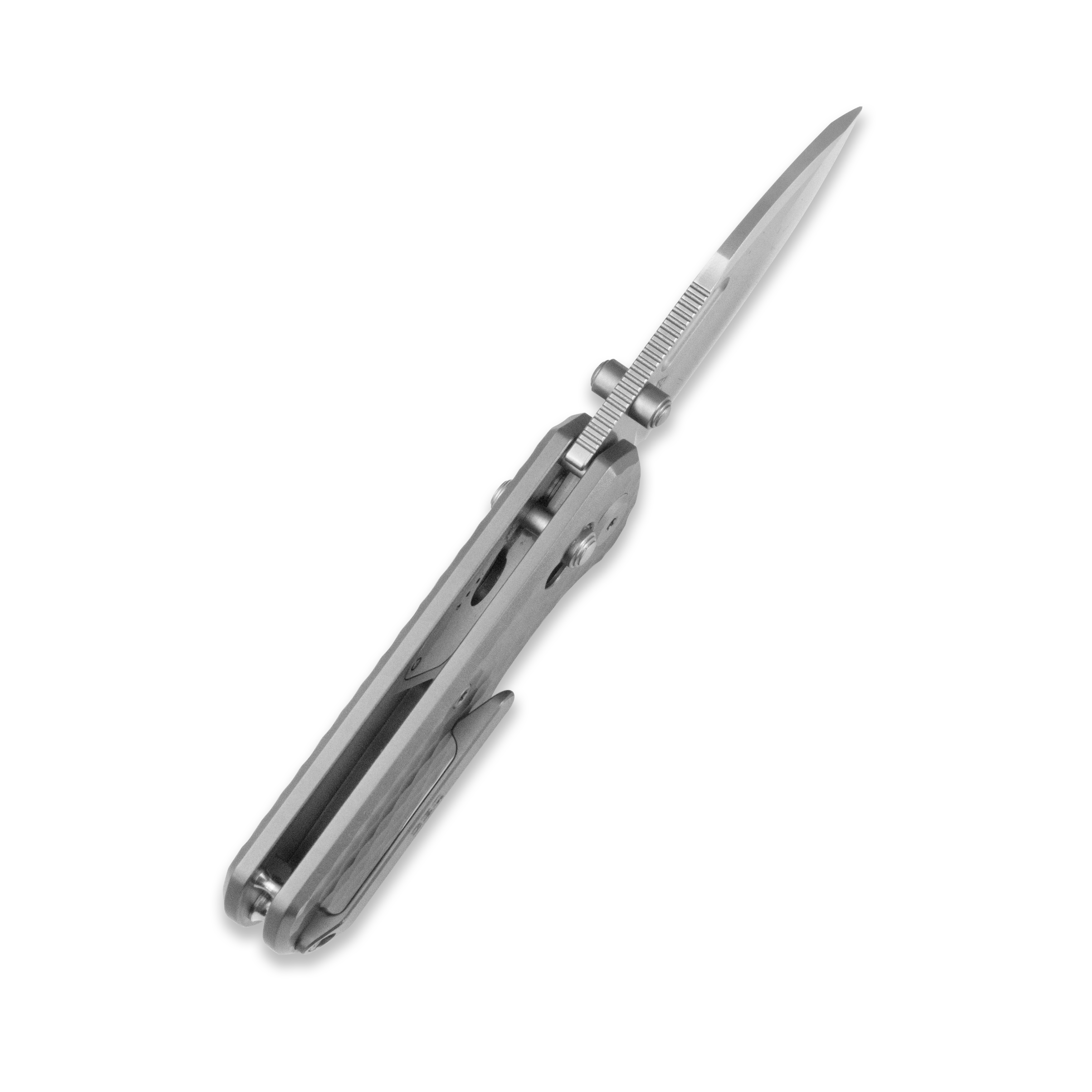 GEO Knife Belluf Crossbar lock Folding Knife Gray 6AL4V Titanium Handle 2.4" Stonewash Bohler M390 Blade GEO2508H