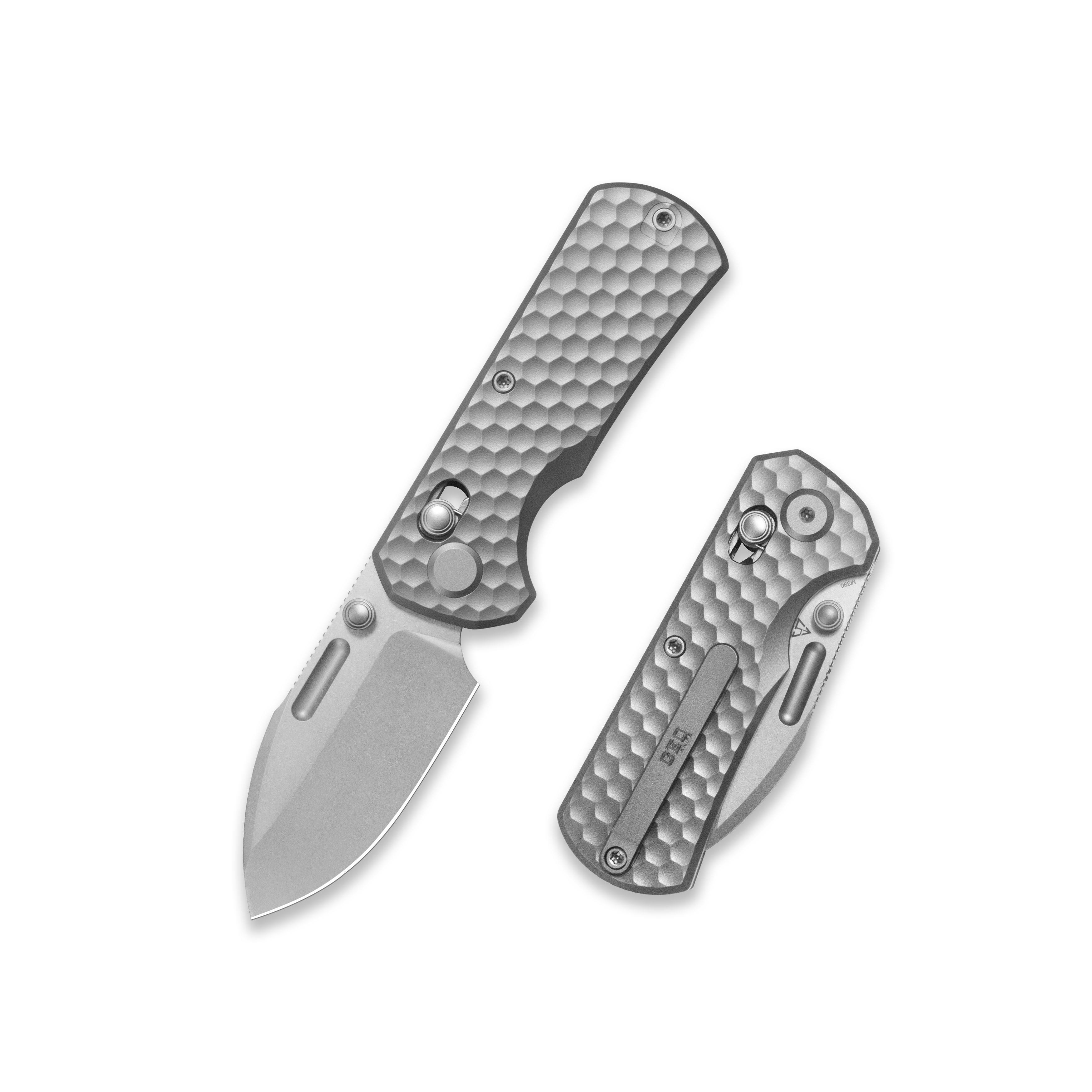 GEO Knife Belluf Crossbar lock Folding Knife Gray 6AL4V Titanium Handle 2.4" Stonewash Bohler M390 Blade GEO2508H