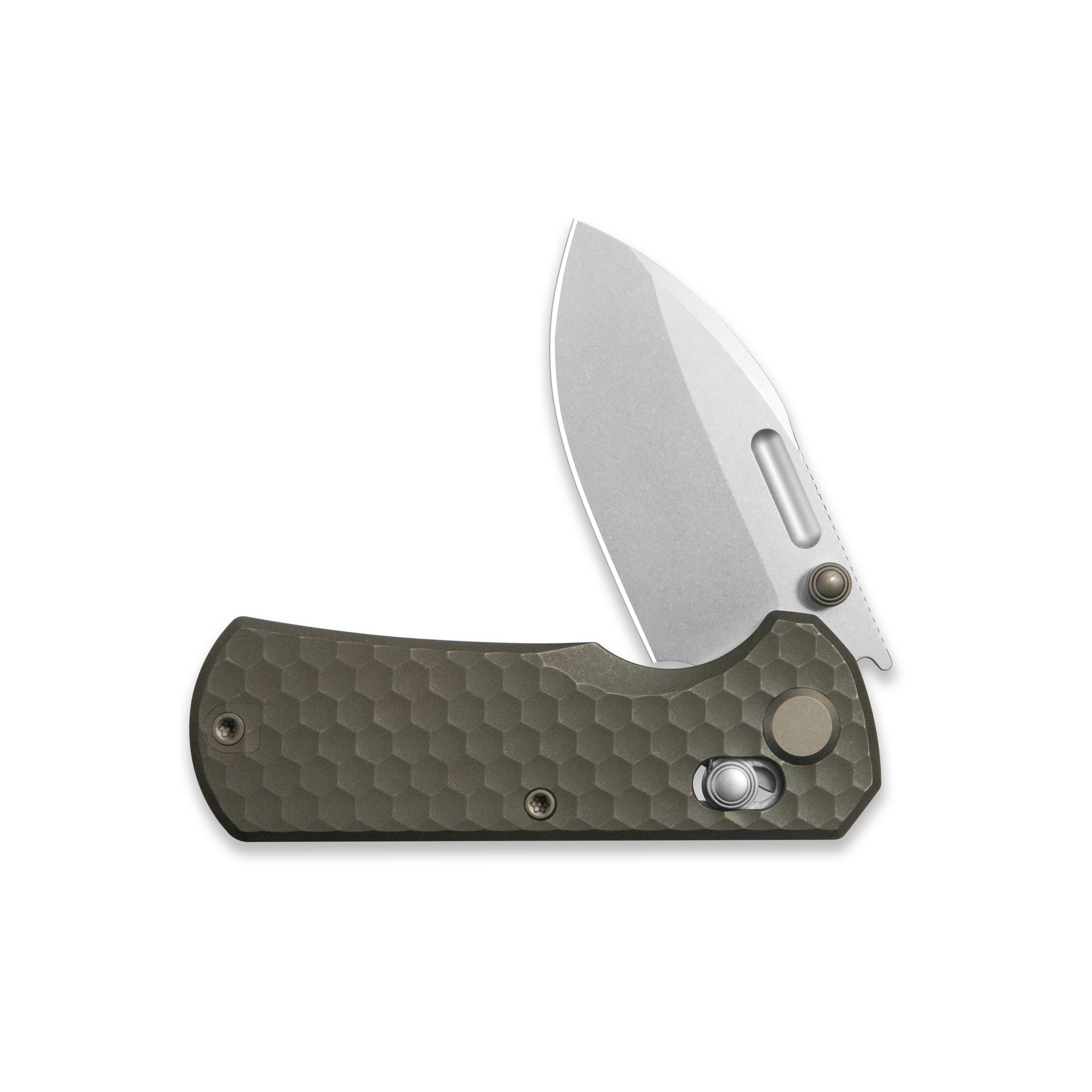 GEO Knife Belluf Crossbar lock Folding Knife Bronze 6AL4V Titanium Handle 2.4" Stonewash Bohler M390 Blade GEO2508I