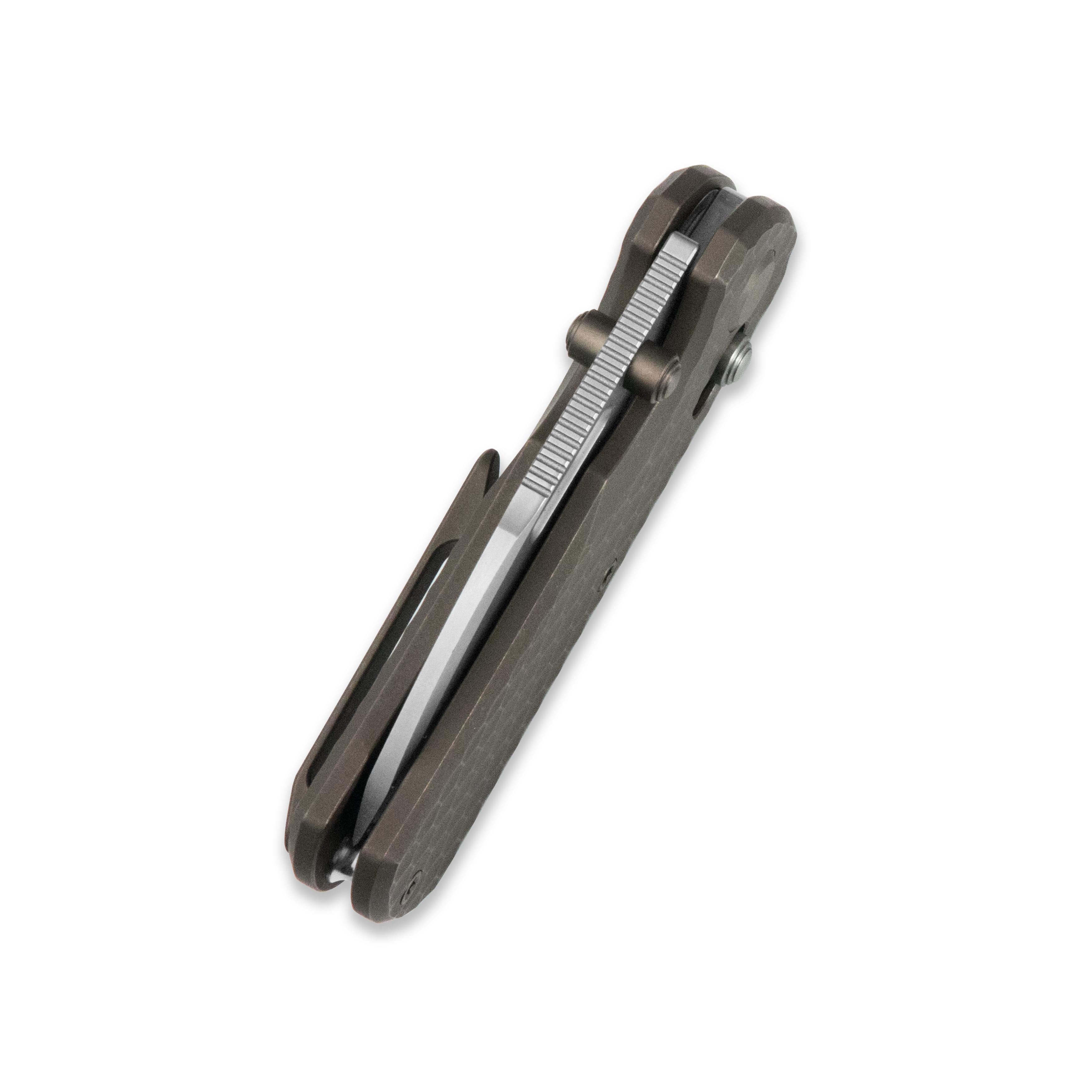 GEO Knife Belluf Crossbar lock Folding Knife Bronze 6AL4V Titanium Handle 2.4" Stonewash Bohler M390 Blade GEO2508I