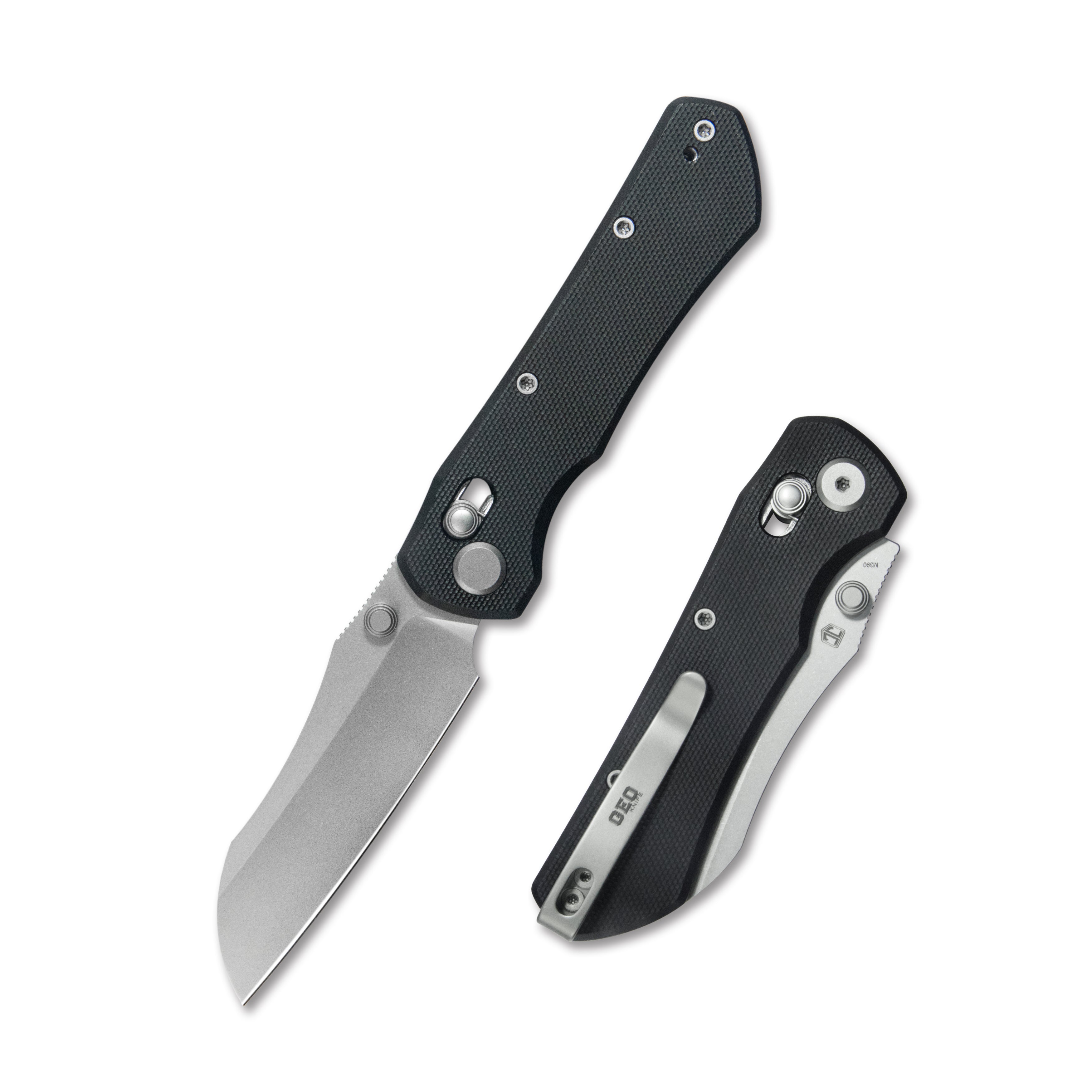(Pre-order): GEO Knife Komodo Axis lock Folding Knife Black G10 Handle 3.1" Stonewash Bohler M390 Blade GEO2509E