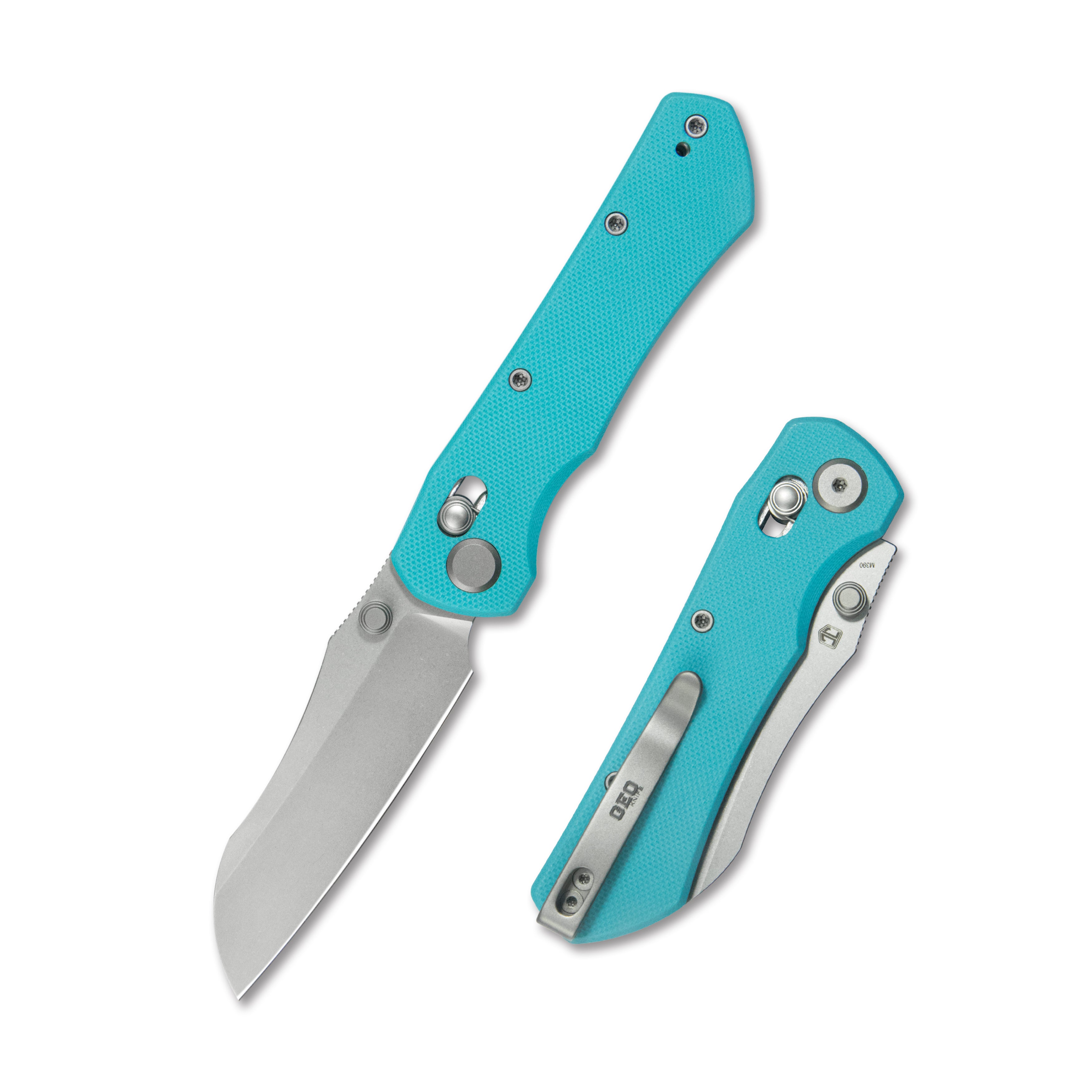 (Pre-order): GEO Knife Komodo Axis lock Folding Knife Tiffany Blue G10 Handle 3.1" Stonewash Bohler M390 Blade GEO2509F