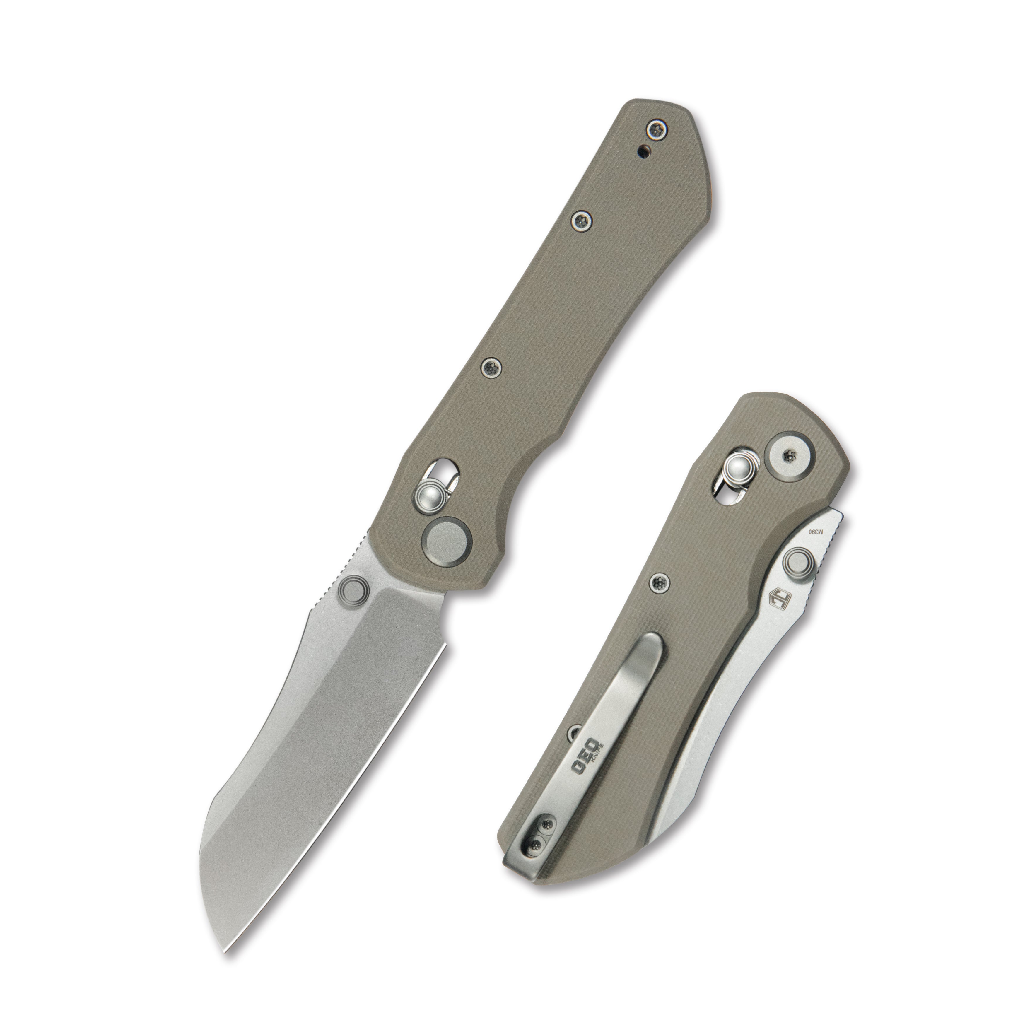 (Pre-order): GEO Knife Komodo Axis lock Folding Knife Khaki G10 Handle 3.1" Stonewash Bohler M390 Blade GEO2509J