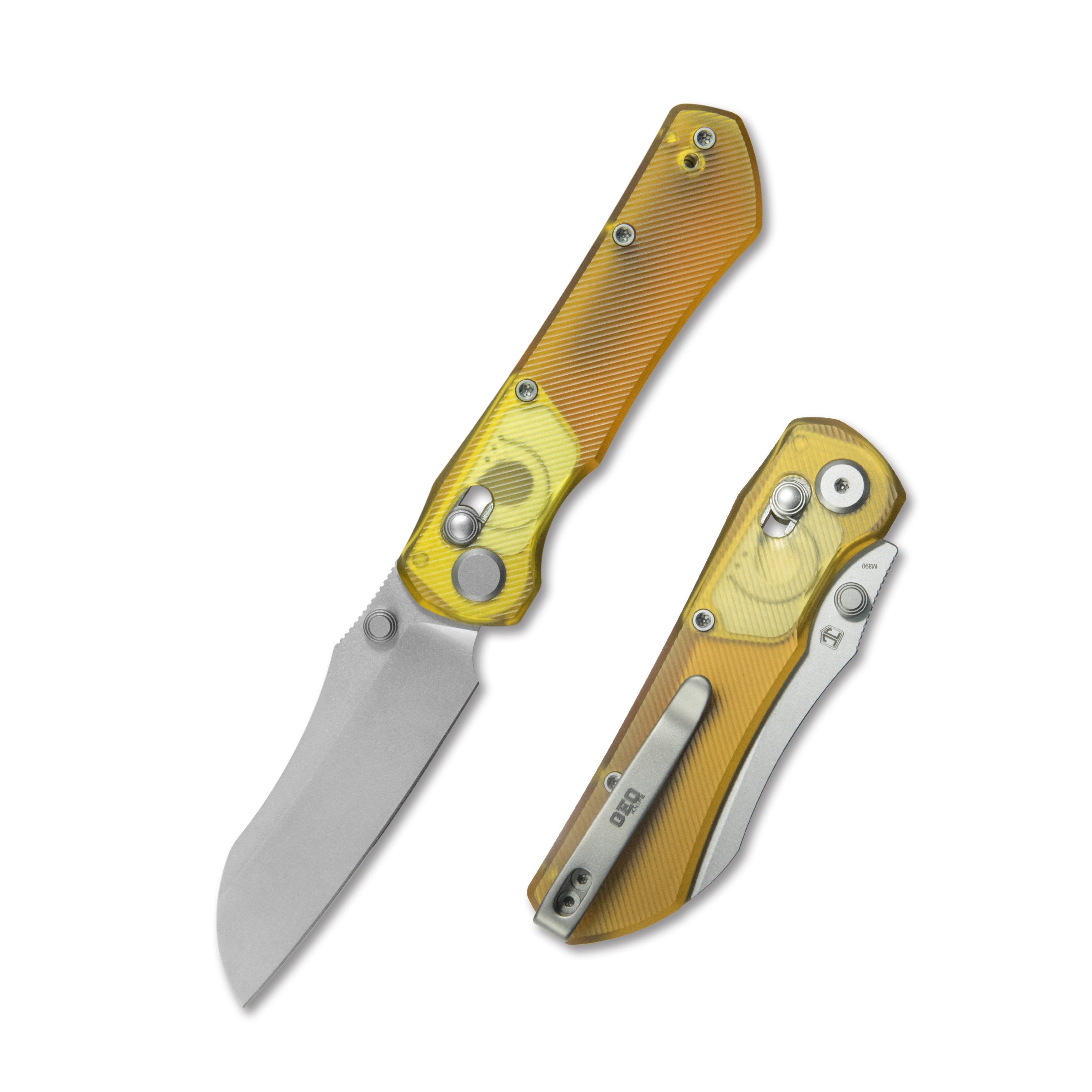 (Pre-order): GEO Knife Komodo Axis lock Folding Knife Ultem Handle 3.1" Stonewash Bohler M390 Blade GEO2509K