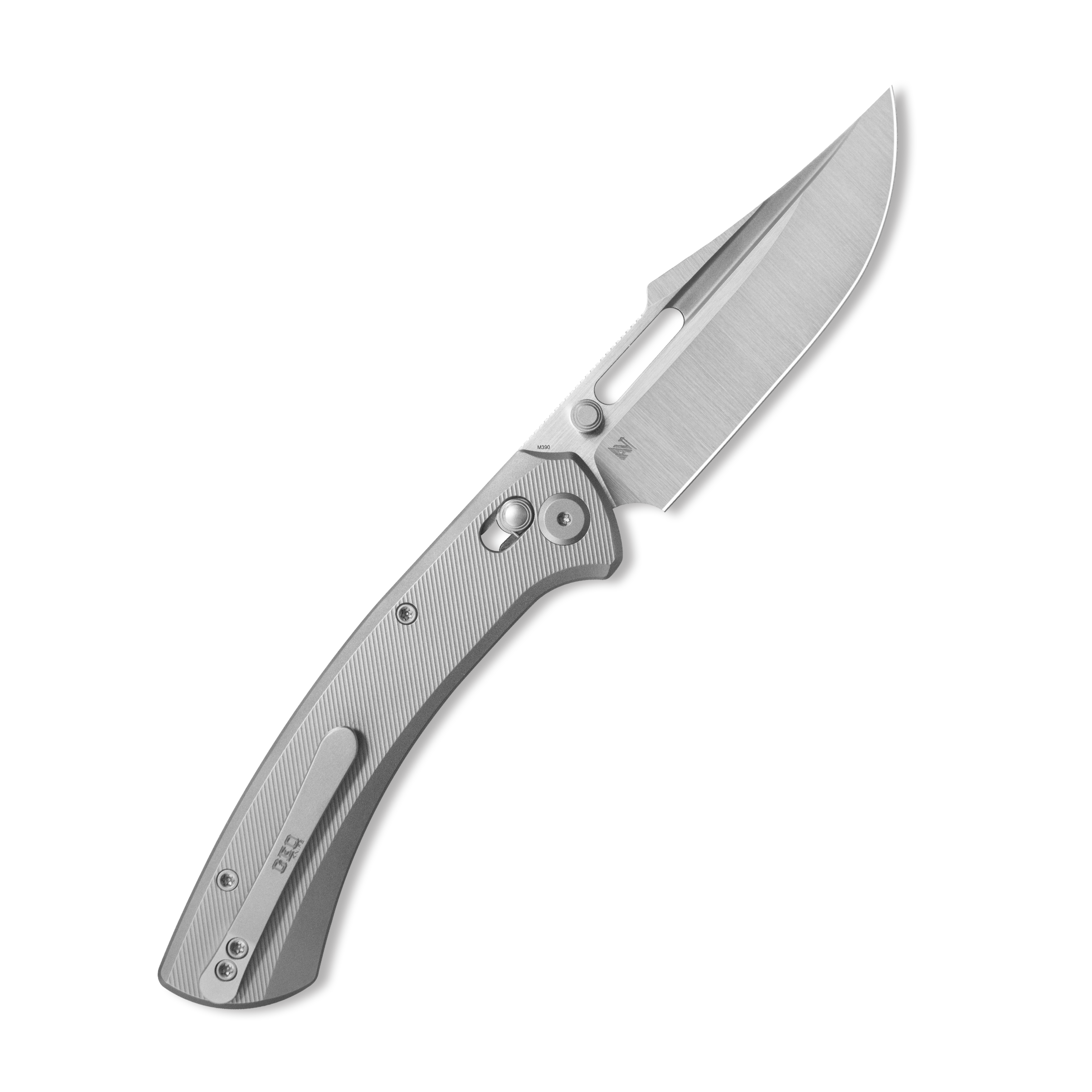 GEO Knife Strix Axis lock Folding Knife Gray 6AL4V Titanium Handle 3.6" Hand-Rubbed Satin Stonewash Bohler M390 Blade GEO2510A