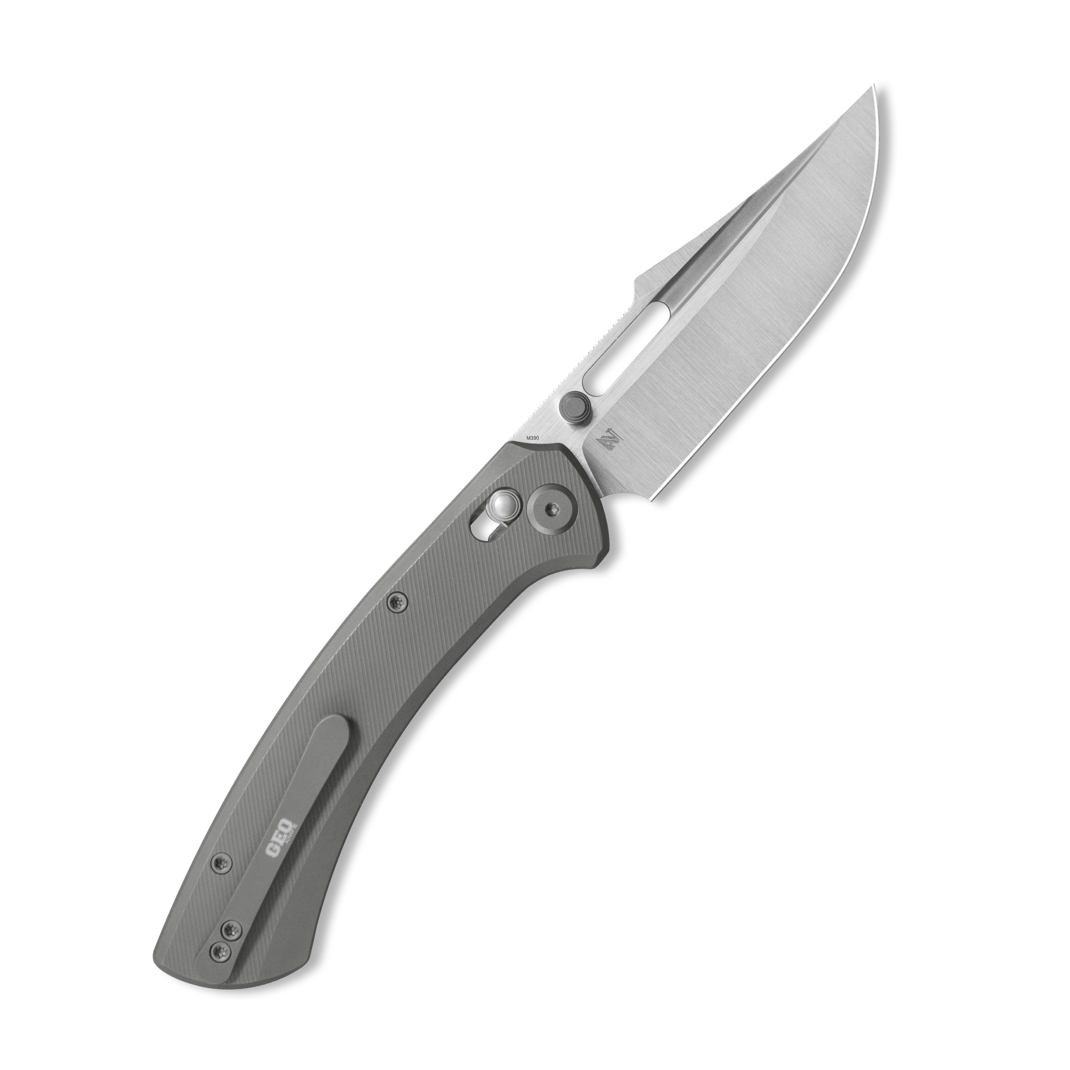 GEO Knife Strix Axis lock Folding Knife Dark Gray 6AL4V Titanium Handle 3.6"Hand-Rubbed Satin Stonewash Bohler M390 Blade GEO2510B