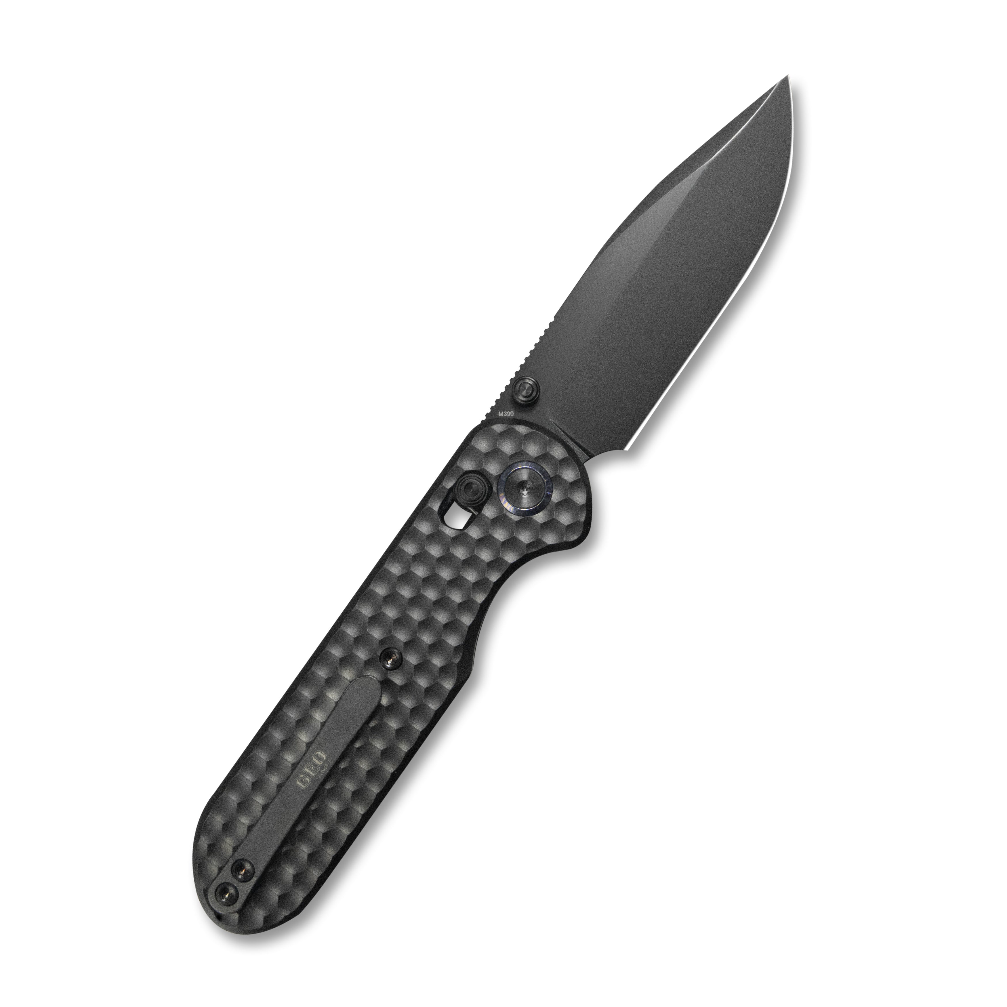 GEO Knife Ethereal Cutter Crossbar lock Folding Knife Black 6AL4V Titanium Handle 3.0" Black DLC  Bohler M390 Blade GEO2402D
