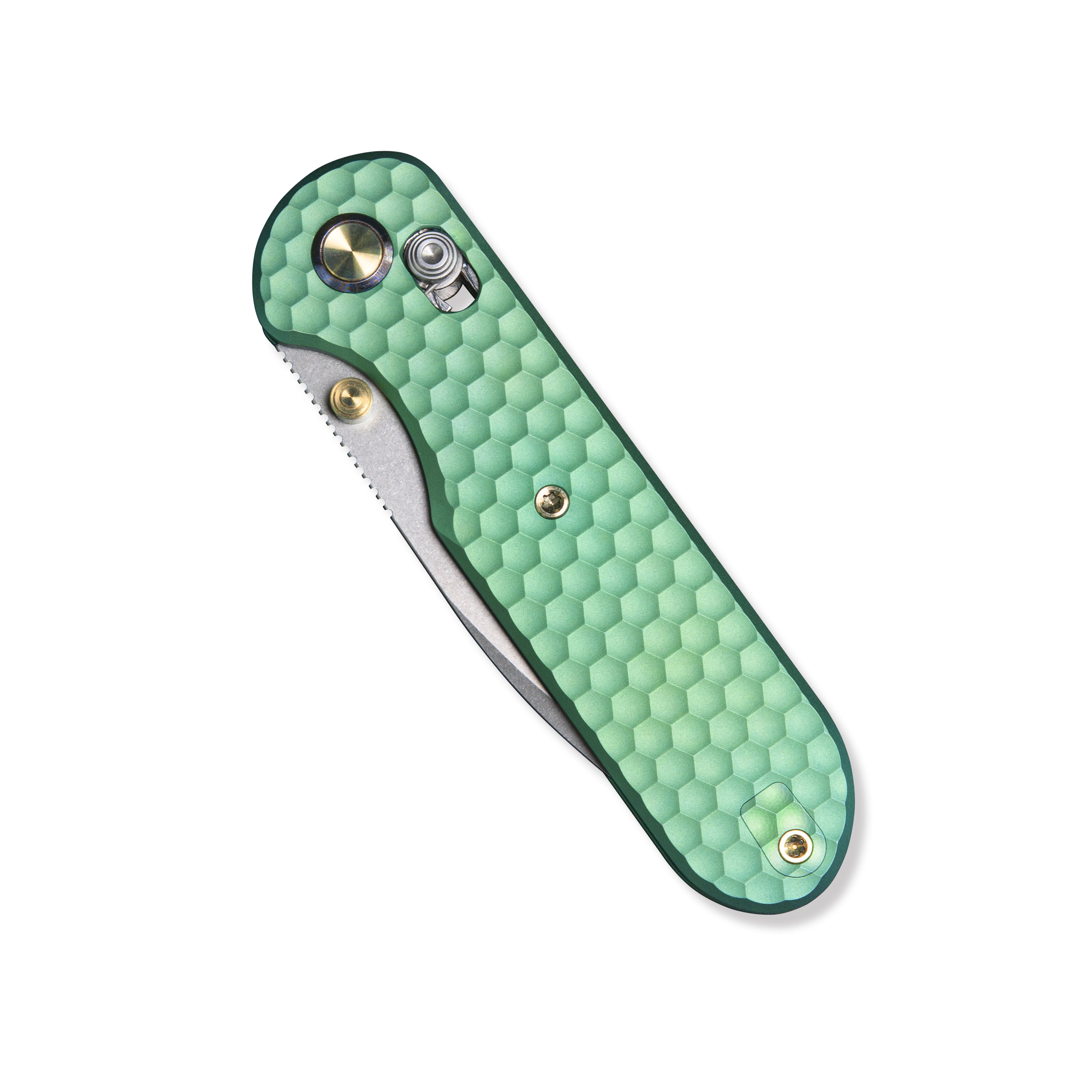 GEO Knife Ethereal Cutter Crossbar lock Folding Knife Green 6AL4V Titanium Handle 3.0" Stonewash Bohler M390 Blade GEO2402H