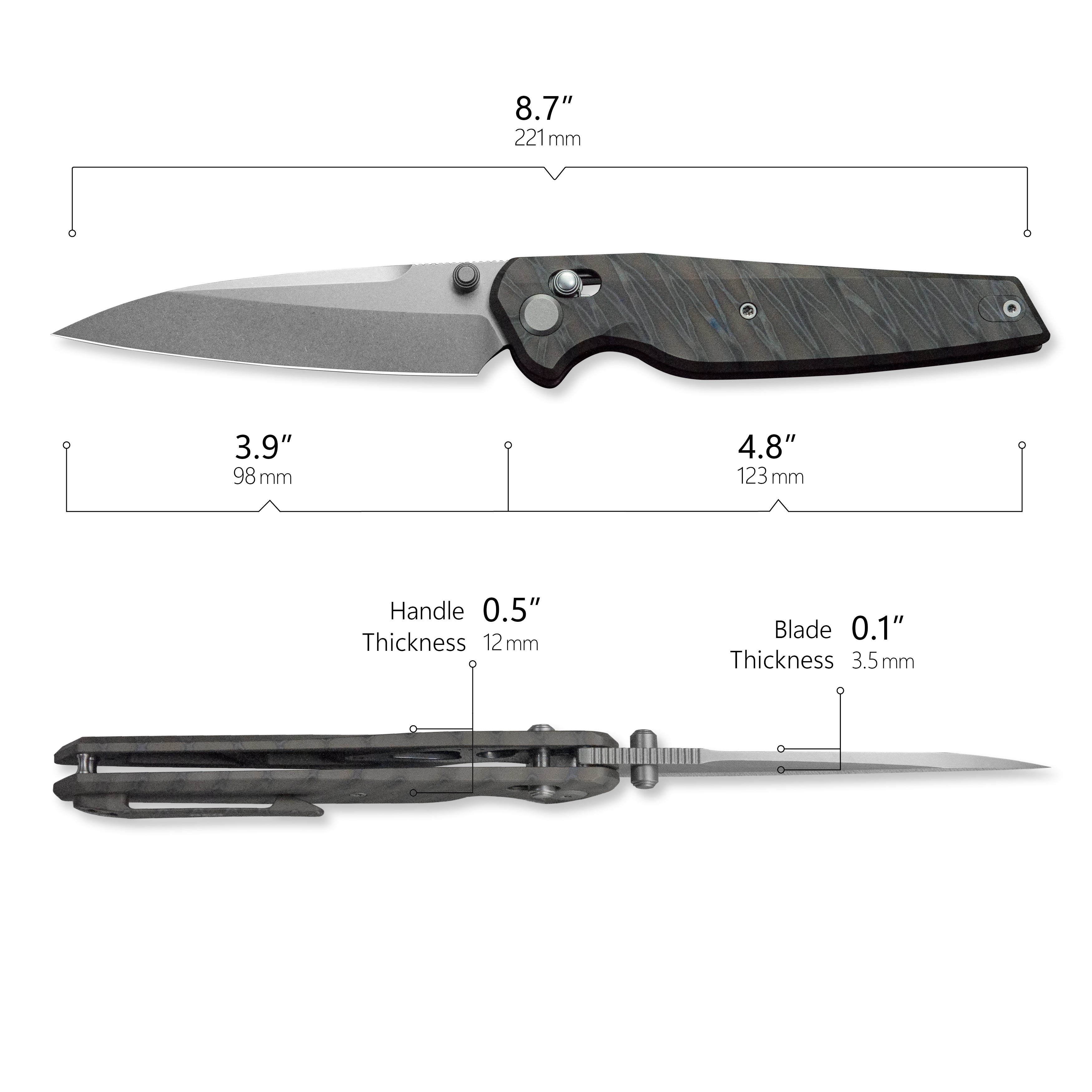 Geo knife FANTASM Axis lock Folding Knife Tiger Stripe Pattern Flamed  6AL4V Titanium Handle 3.9" Stonewash Bohler M390 Blade GEO2505B