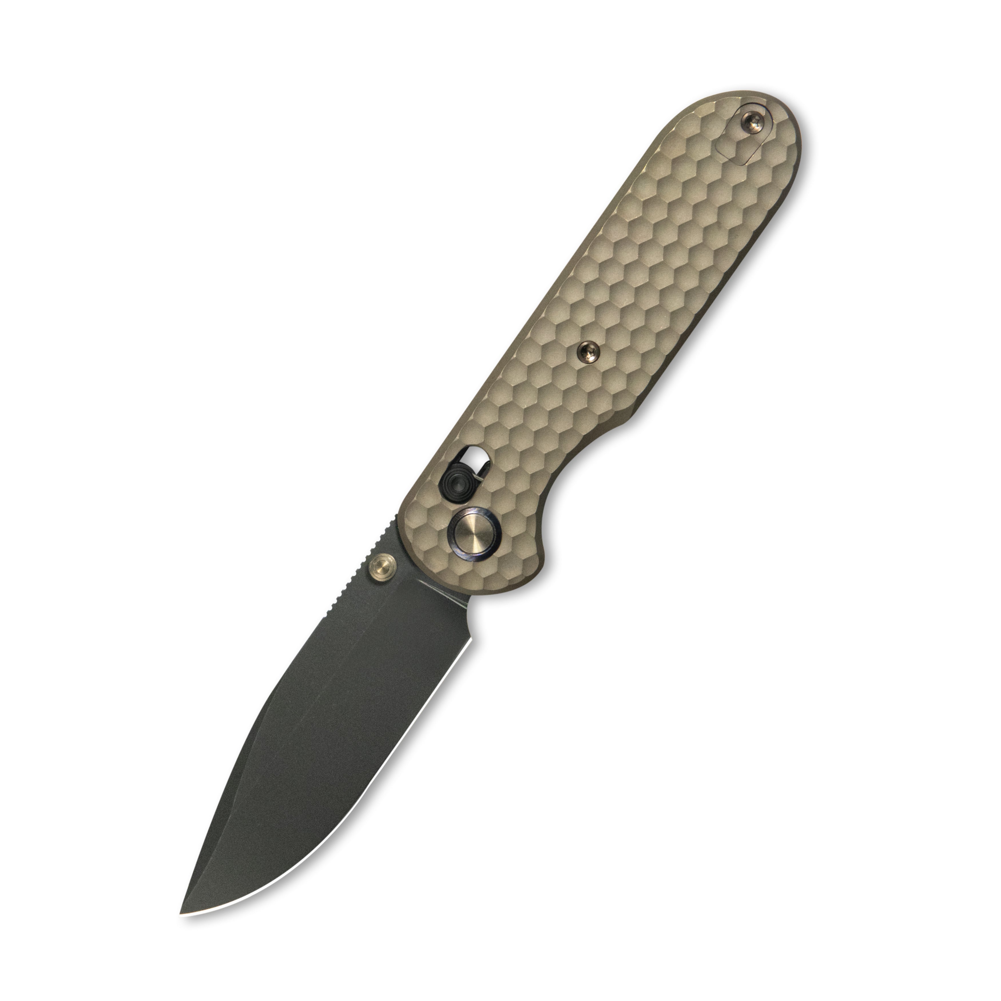 GEO Knife Ethereal Cutter Crossbar Lock Folding Knife Bronze 6AL4V Titanium Handle 3.0" Blackwash Bohler M390 Blade  GEO2402B