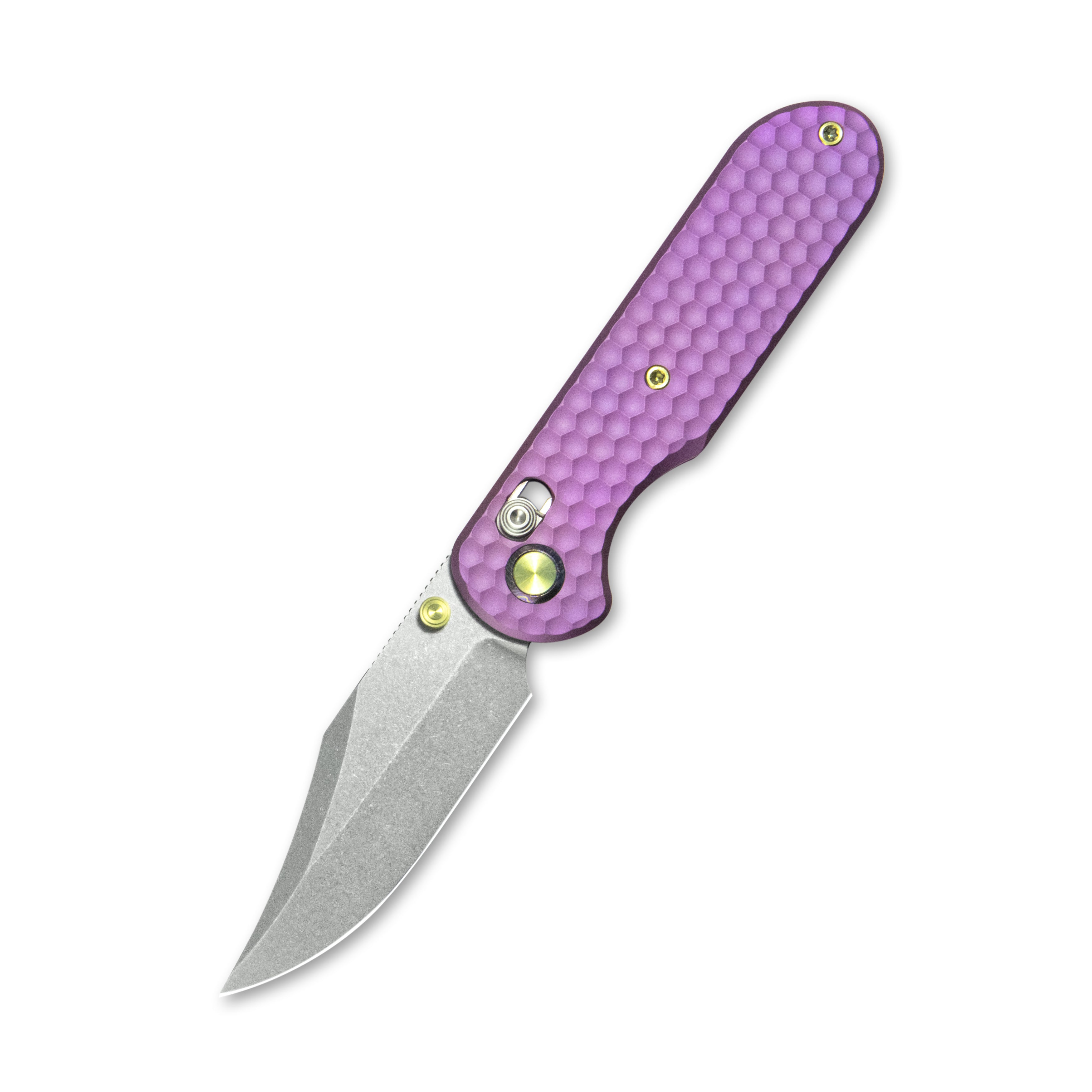 GEO Knife Ethereal Cutter Crossbar lock Folding Knife Purple 6AL4V Titanium Handle 3.0" Stonewash Bohler M390 Blade GEO2401I