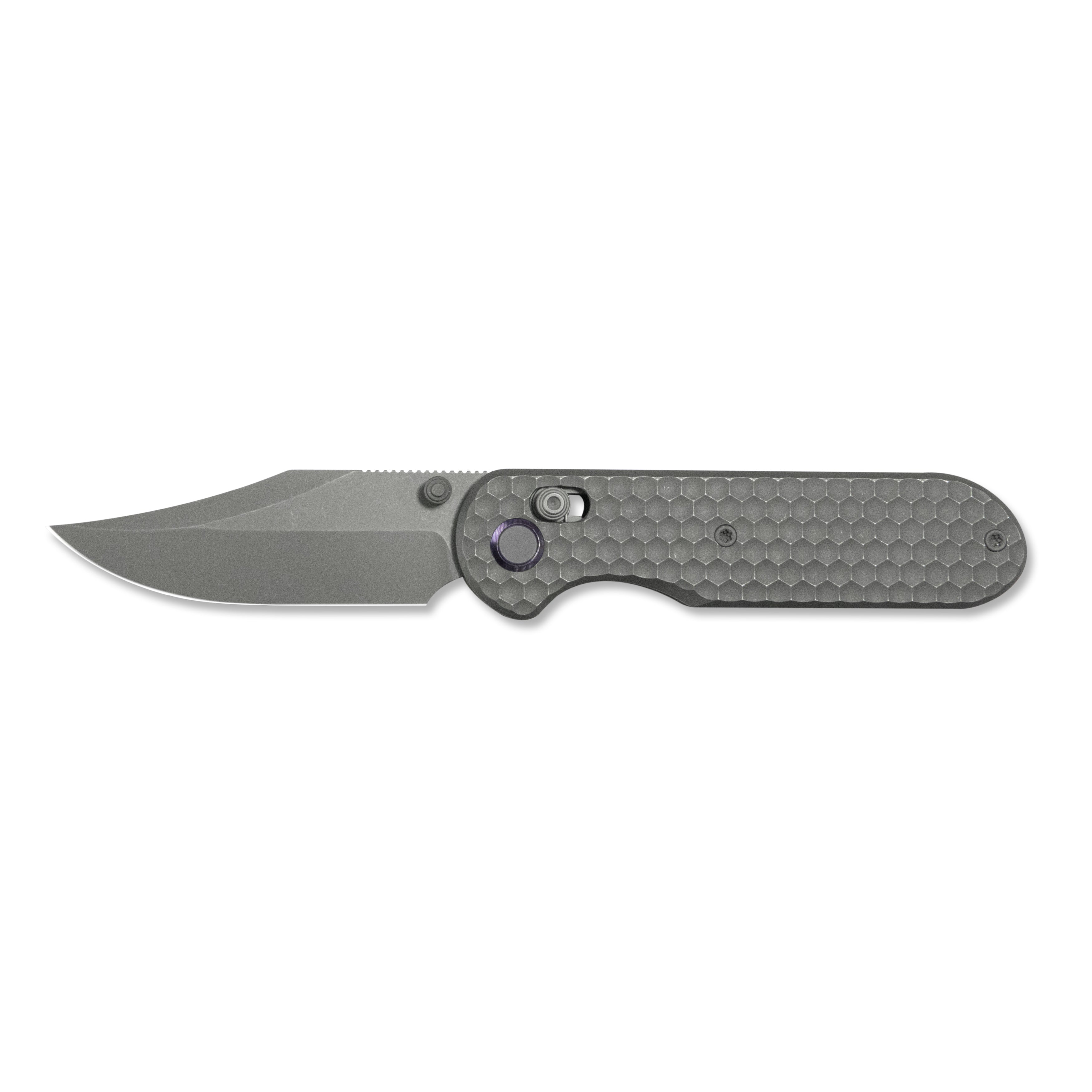 GEO Knife Ethereal Cutter Crossbar lock Folding Knife Gray 6AL4V Titanium Handle 3.0" Darkwash Bohler M390 Blade GEO2401C