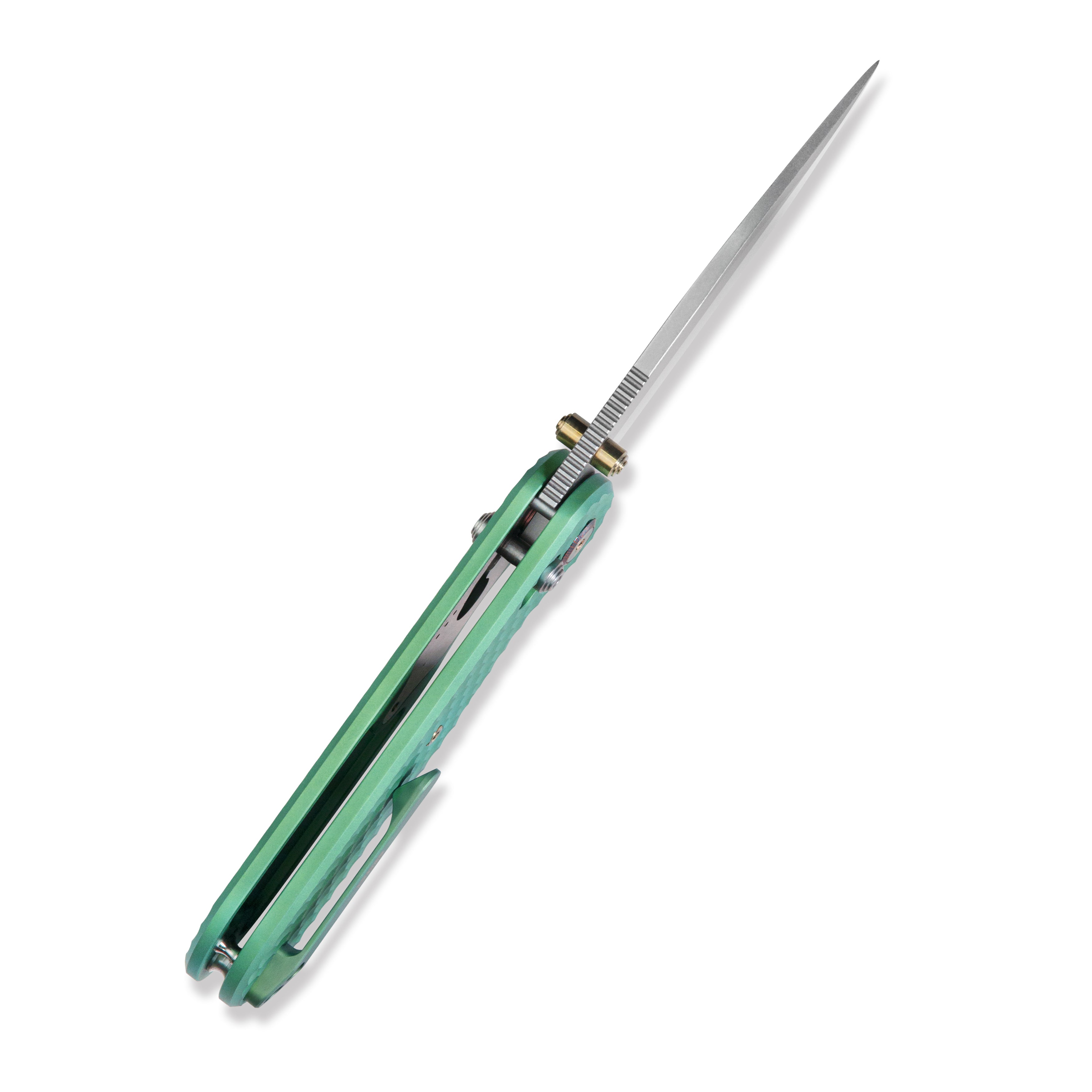 GEO Knife Ethereal Cutter Crossbar lock Folding Knife Green 6AL4V Titanium Handle 3.0" Stonewash Bohler M390 Blade GEO2402H