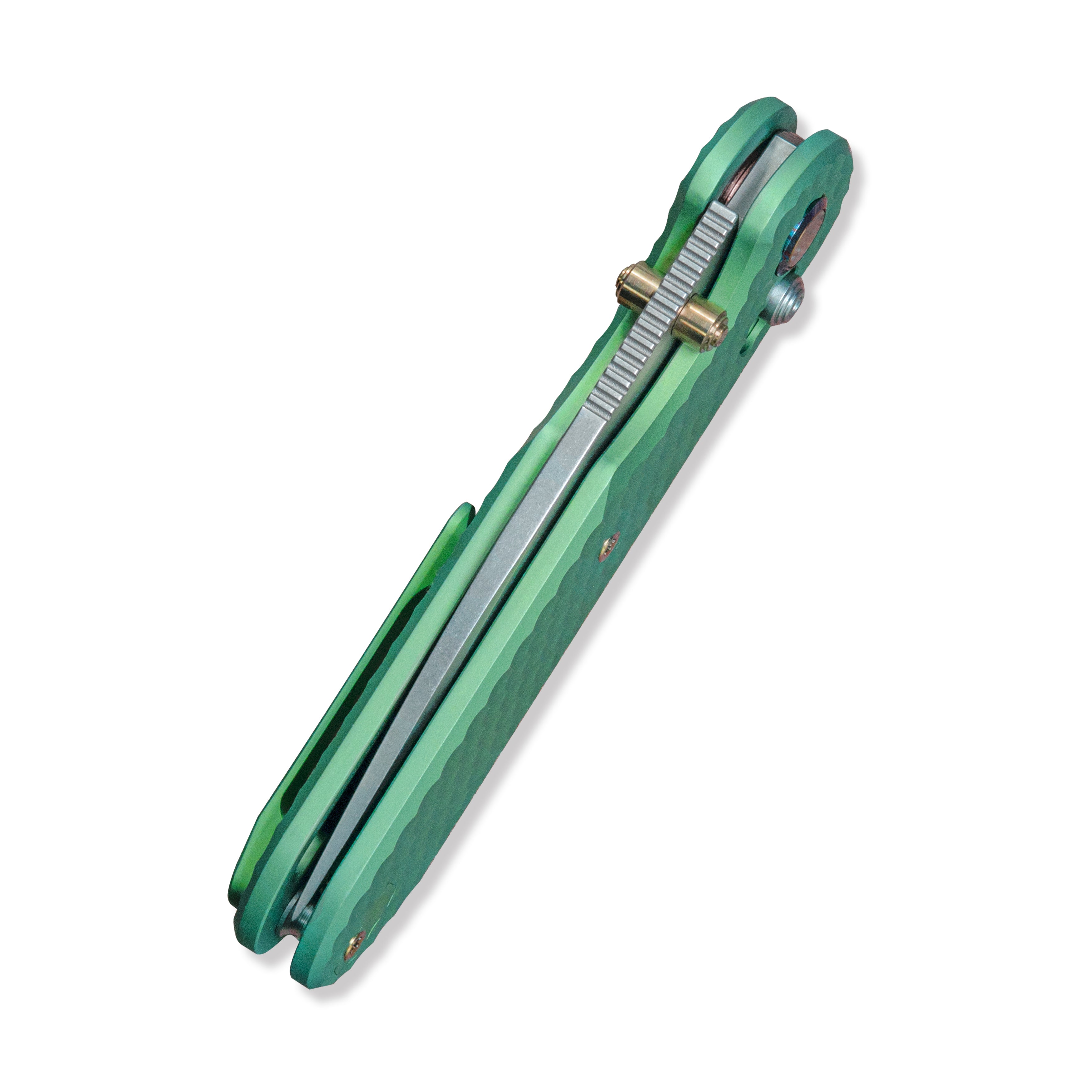 GEO Knife Ethereal Cutter Crossbar lock Folding Knife Green 6AL4V Titanium Handle 3.0" Stonewash Bohler M390 Blade GEO2402H