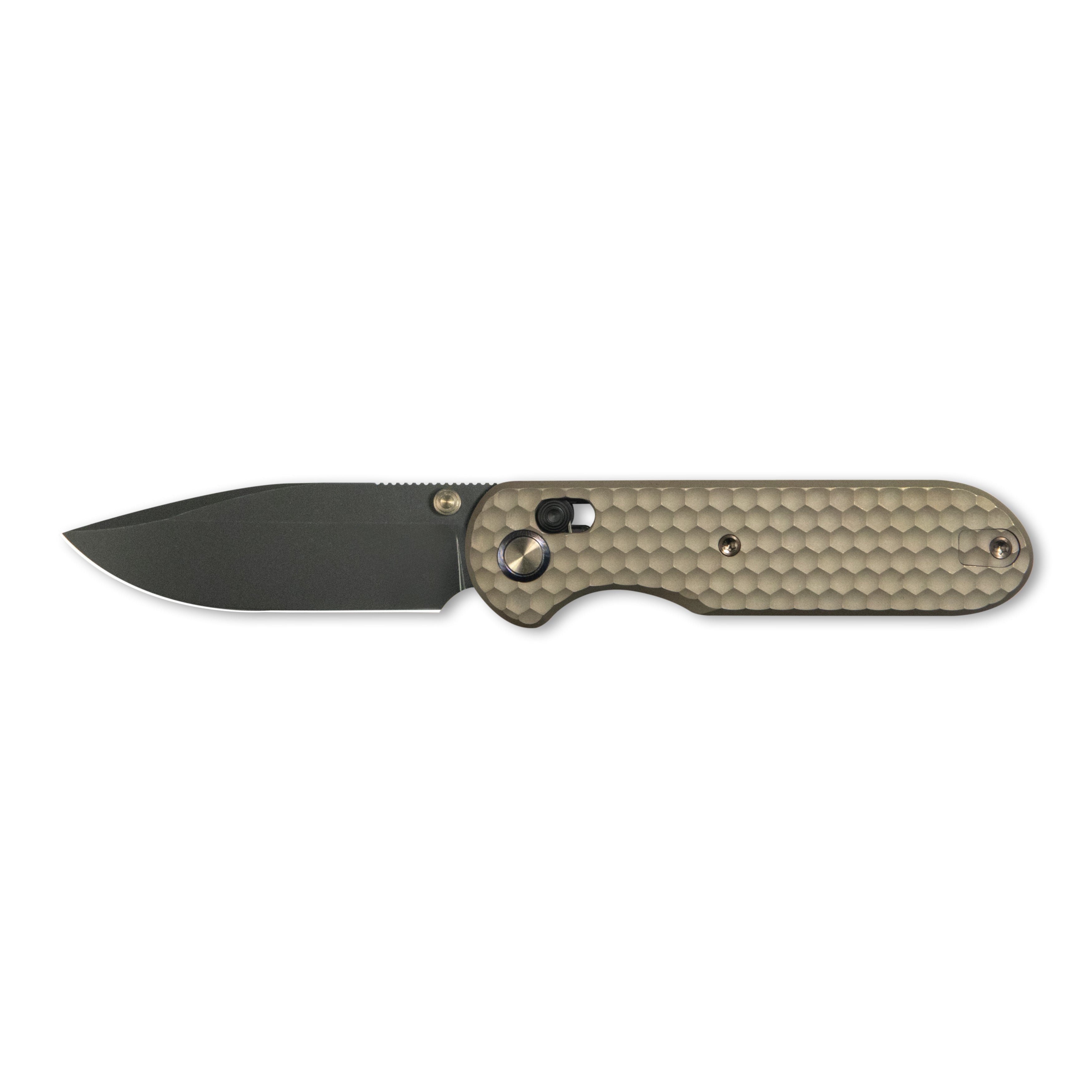 GEO Knife Ethereal Cutter Crossbar Lock Folding Knife Bronze 6AL4V Titanium Handle 3.0" Blackwash Bohler M390 Blade  GEO2402B
