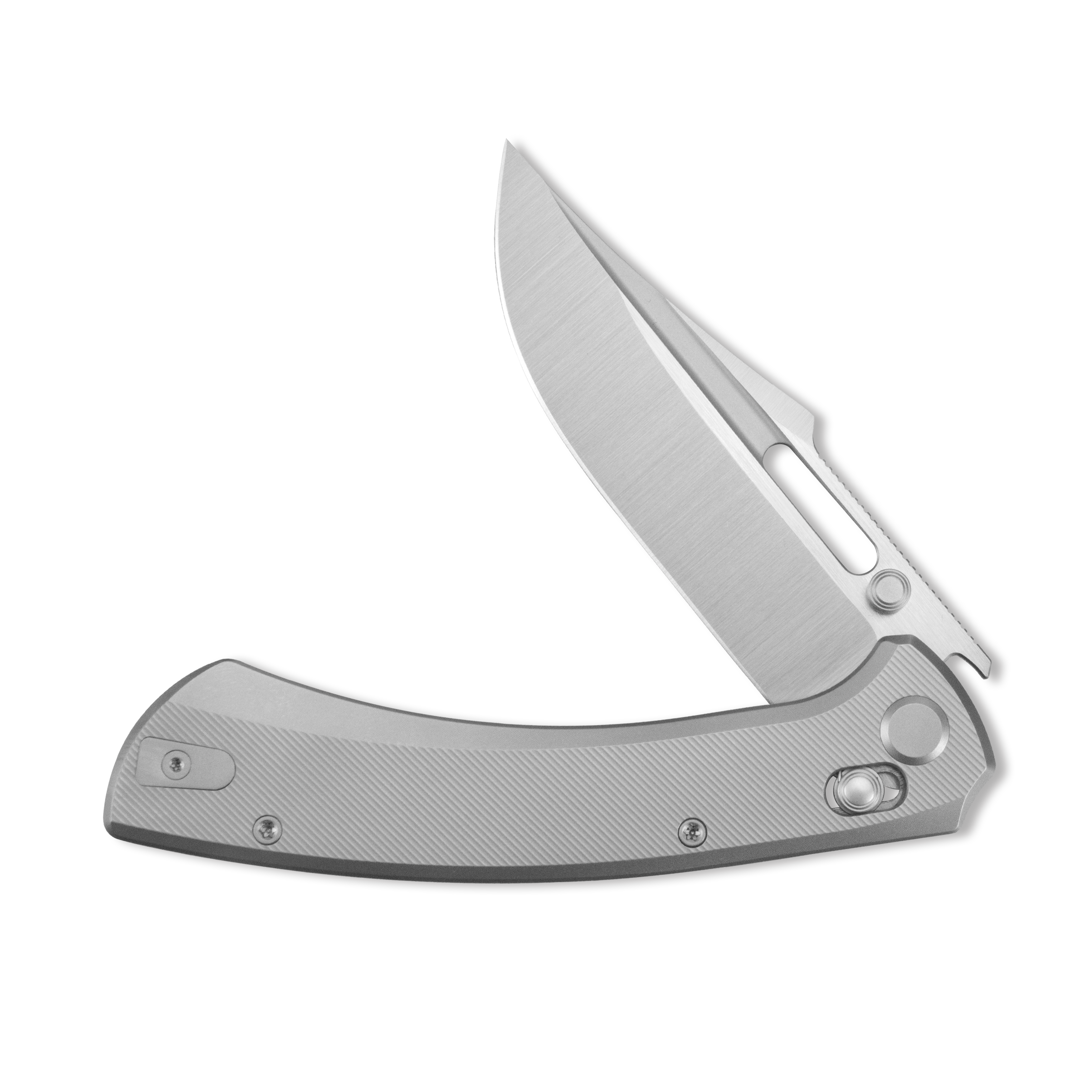 GEO Knife Strix Axis lock Folding Knife Gray 6AL4V Titanium Handle 3.6" Hand-Rubbed Satin Stonewash Bohler M390 Blade GEO2510A