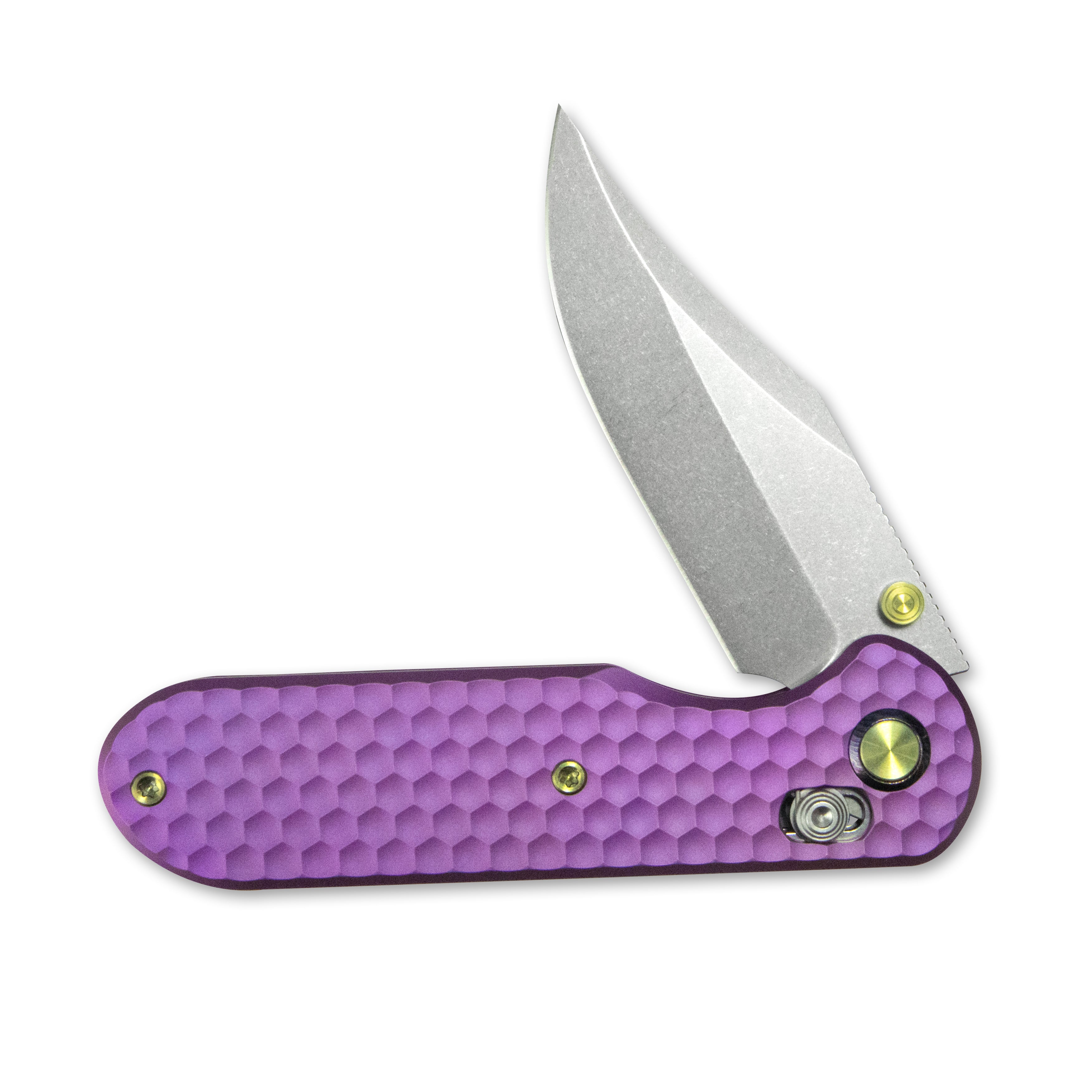 GEO Knife Ethereal Cutter Crossbar lock Folding Knife Purple 6AL4V Titanium Handle 3.0" Stonewash Bohler M390 Blade GEO2401I