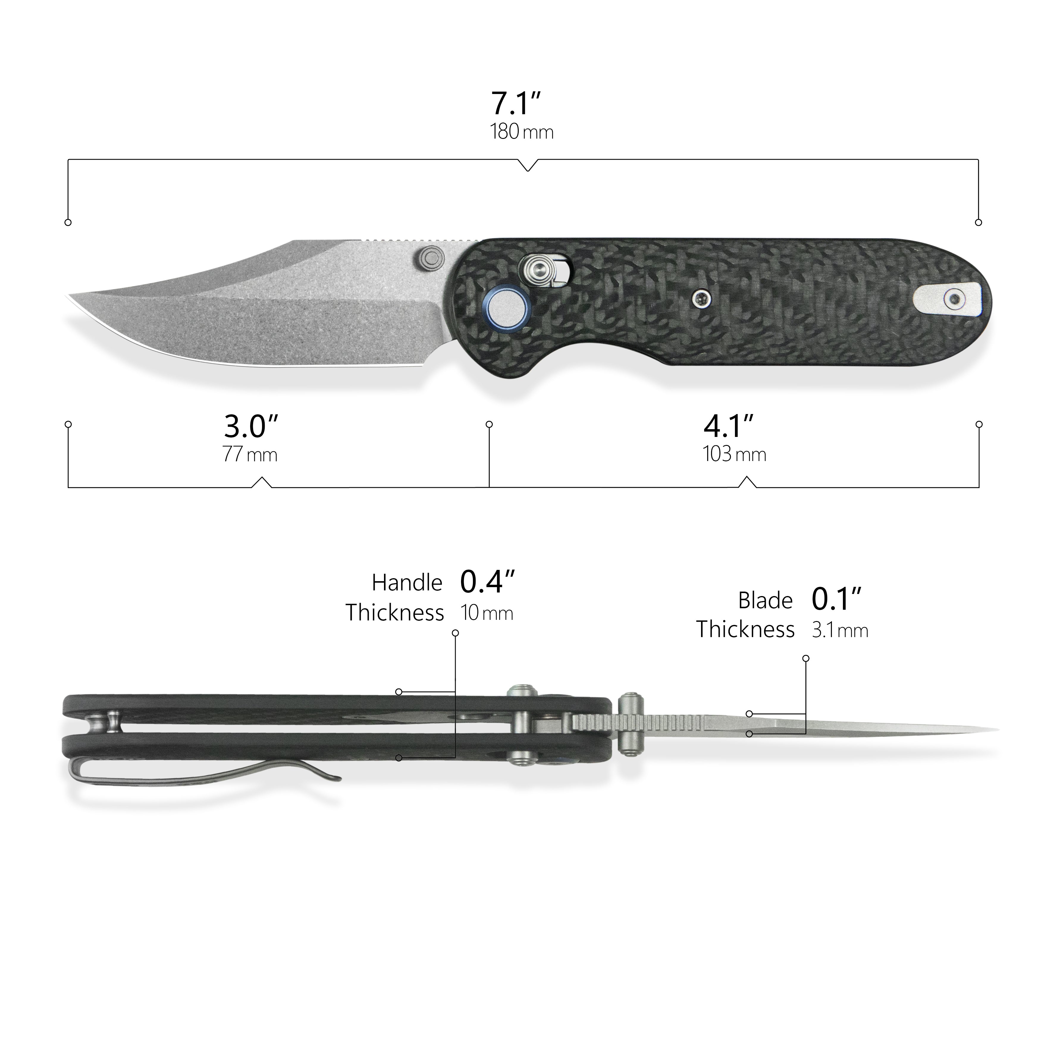 Geo knife Ethereal Cutter Axis lock Folding Knife Black Carbon Fiber Handle 3.0" Stonewash Bohler M390 Blade GEO2401K