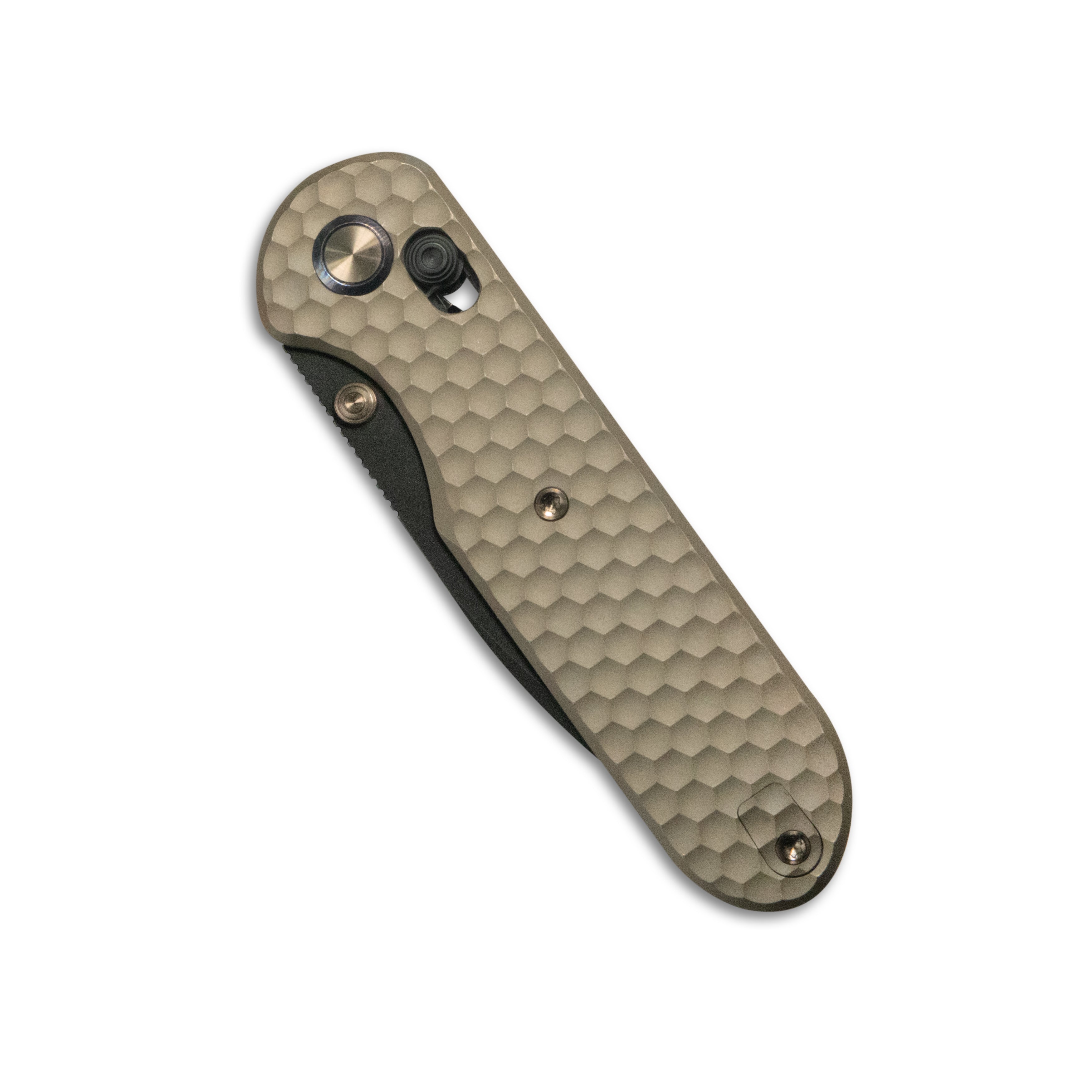 GEO Knife Ethereal Cutter Crossbar Lock Folding Knife Bronze 6AL4V Titanium Handle 3.0" Blackwash Bohler M390 Blade  GEO2402B