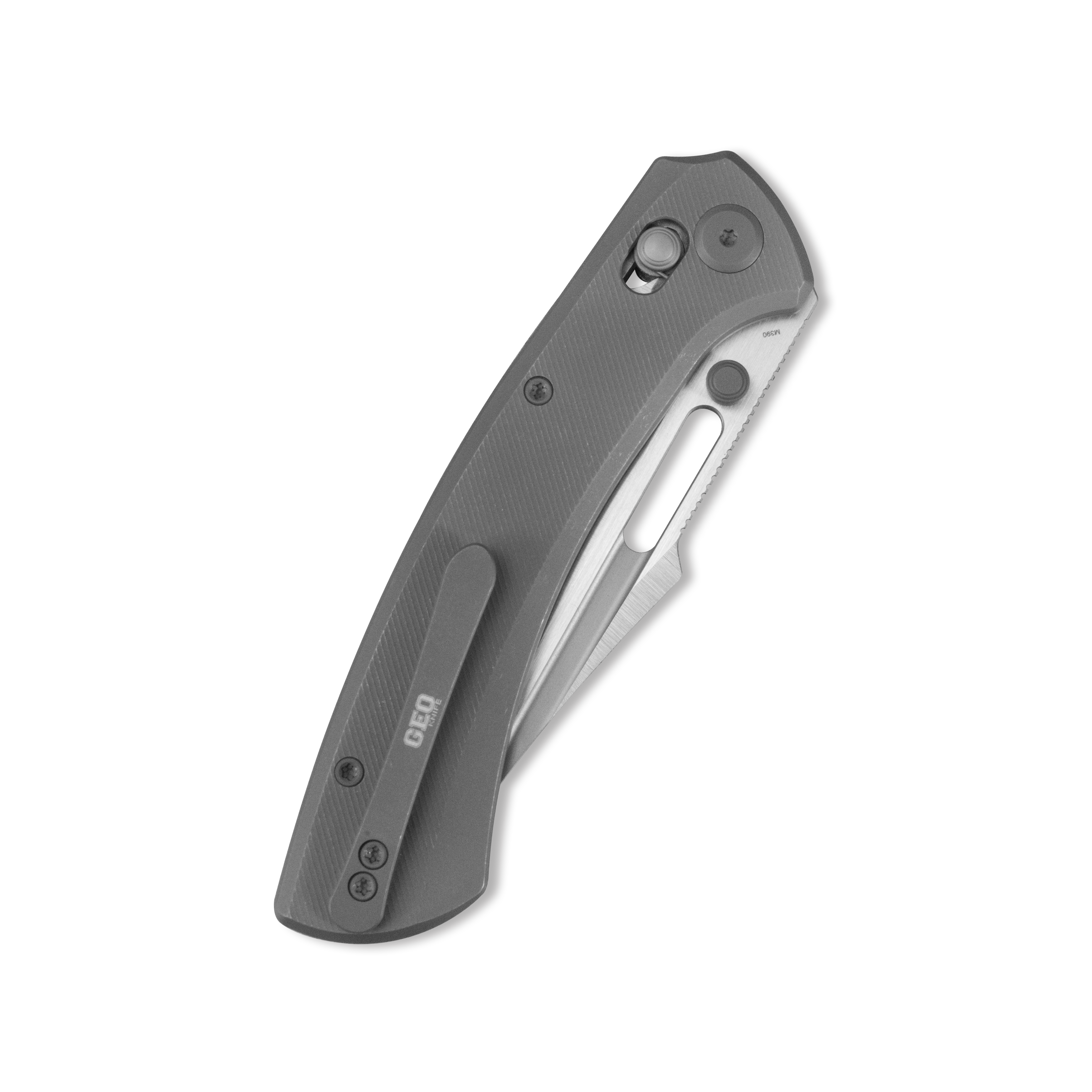 GEO Knife Strix Axis lock Folding Knife Dark Gray 6AL4V Titanium Handle 3.6"Hand-Rubbed Satin Stonewash Bohler M390 Blade GEO2510B