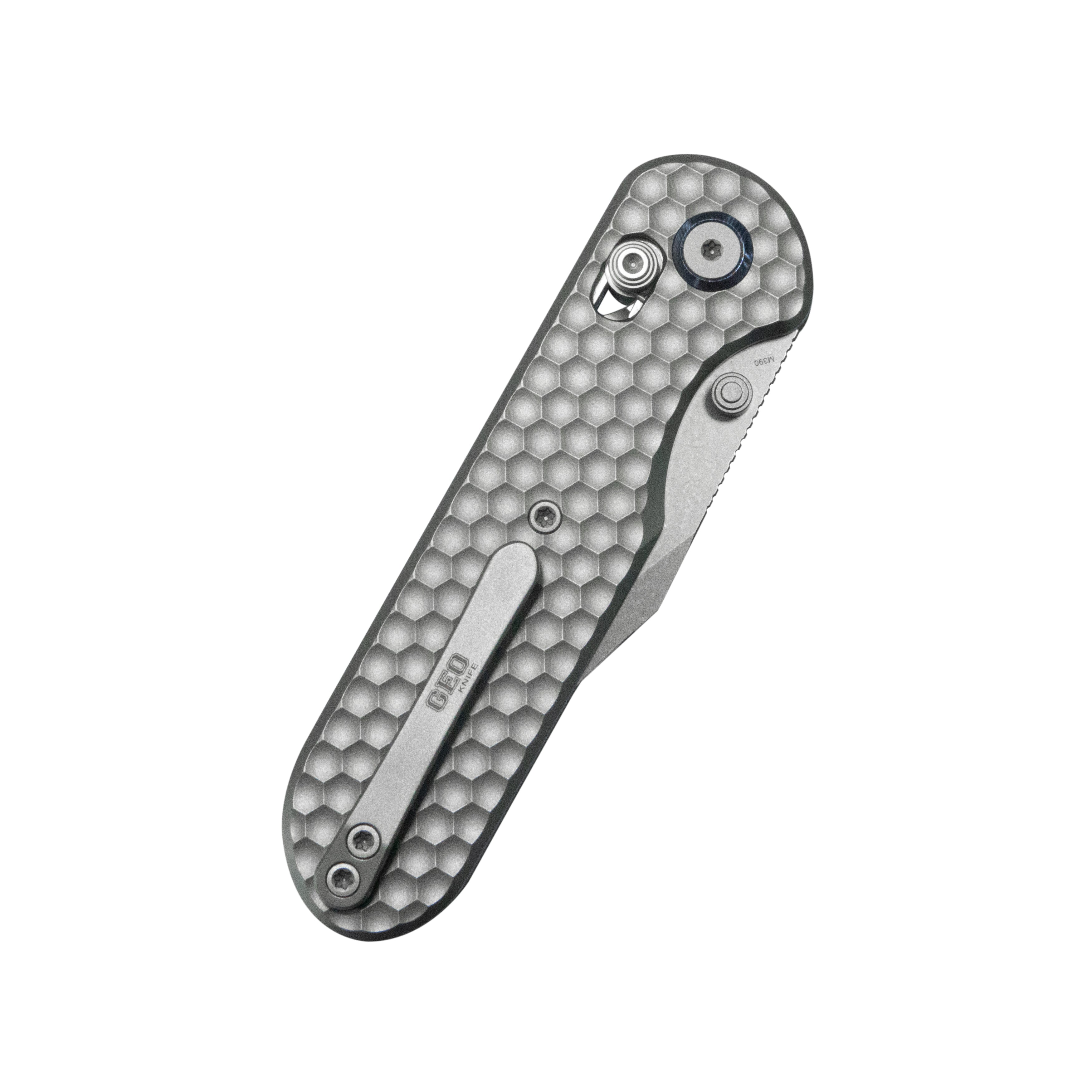 Geo knife Ethereal Cutter Axis lock Folding Knife Gray 6AL4V Titanium Handle 3.0" Stonewash Bohler M390 Blade GEO2401A