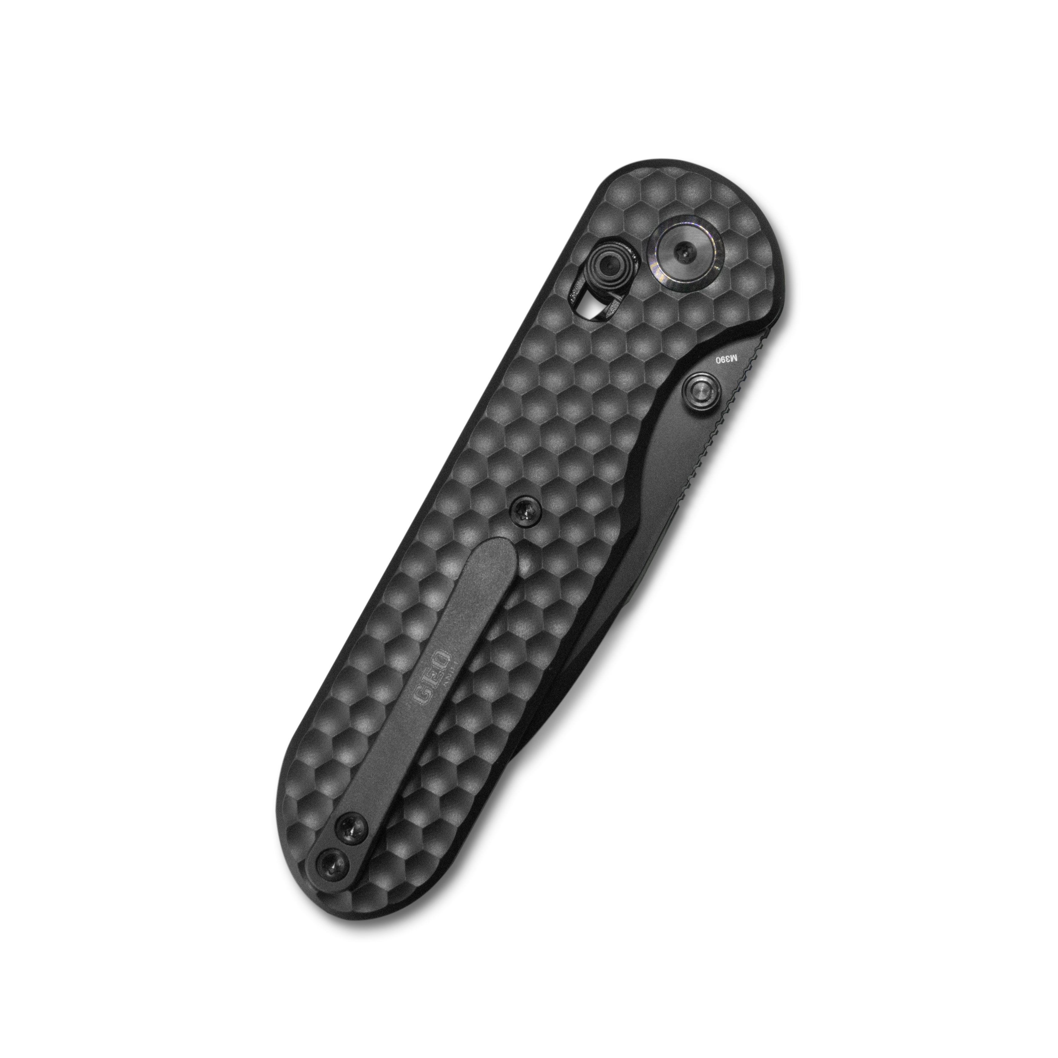 GEO Knife Ethereal Cutter Crossbar lock Folding Knife Black 6AL4V Titanium Handle 3.0" Black DLC  Bohler M390 Blade GEO2402D