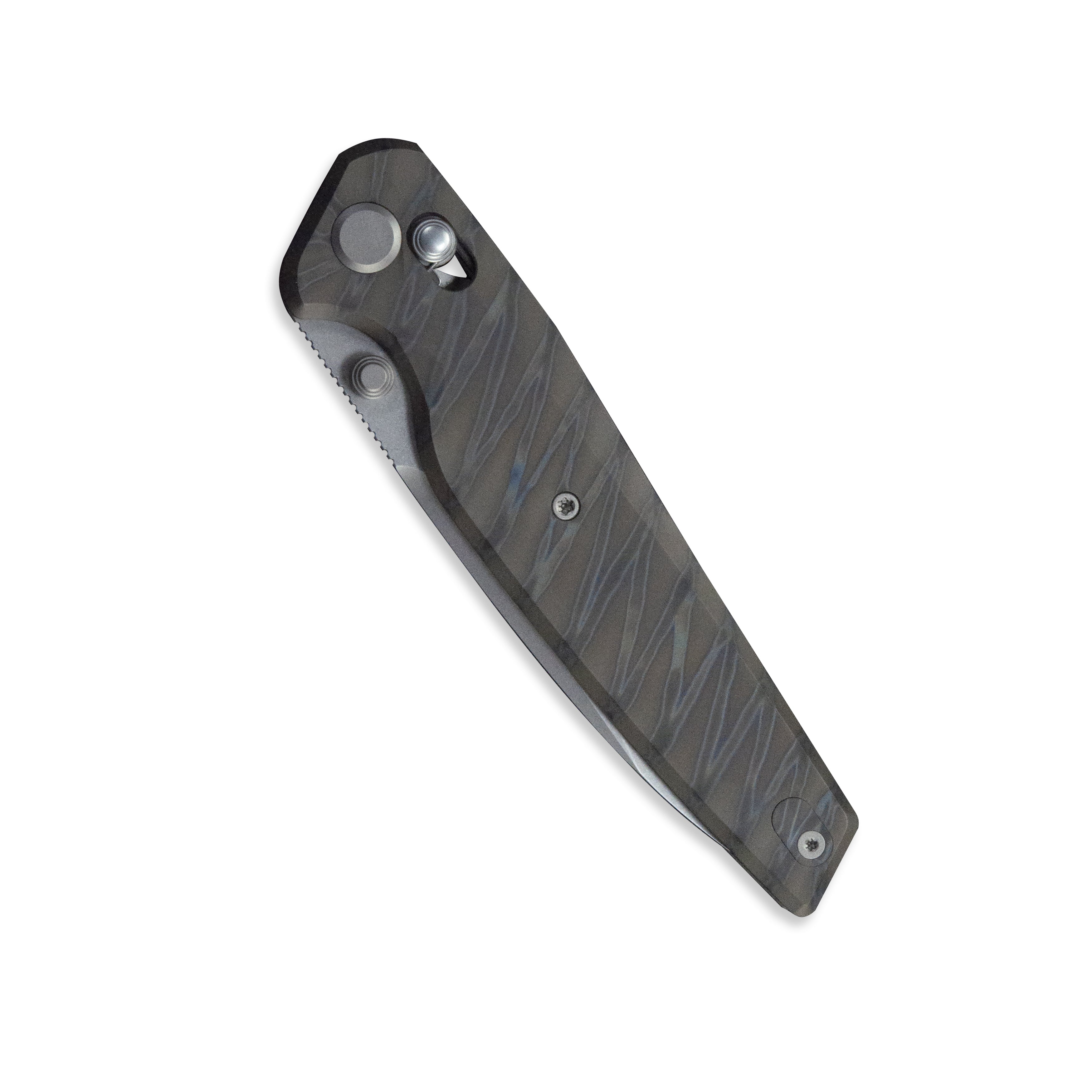 Geo knife FANTASM Axis lock Folding Knife Tiger Stripe Pattern Flamed  6AL4V Titanium Handle 3.9" Stonewash Bohler M390 Blade GEO2505B