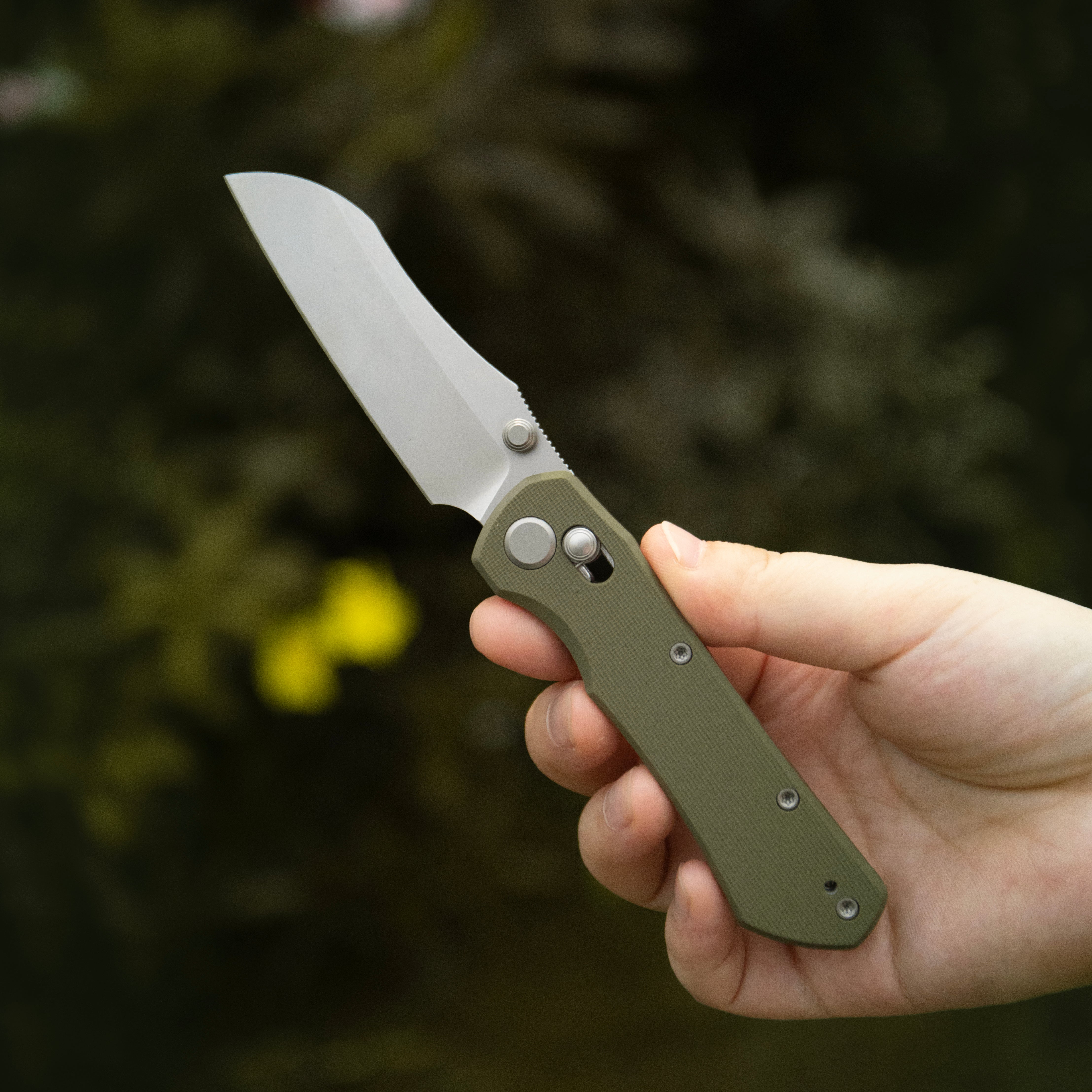 GEO Knife Komodo Crossbar lock Folding Knife Green G10 Handle 3.1" Stonewash Bohler M390 Blade GEO2509I