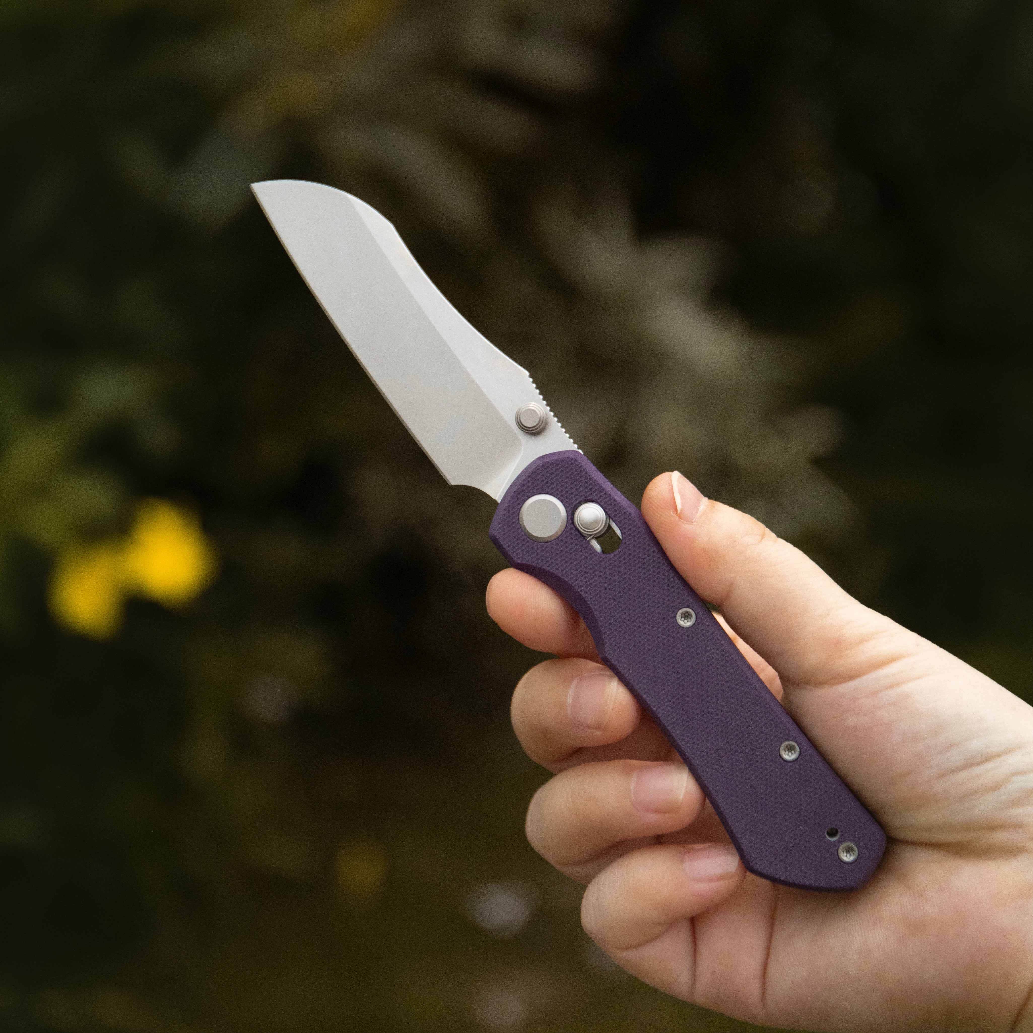 GEO Knife Komodo Crossbar lock Folding Knife Purple G10 Handle 3.1" Stonewash Bohler M390 Blade GEO2509G