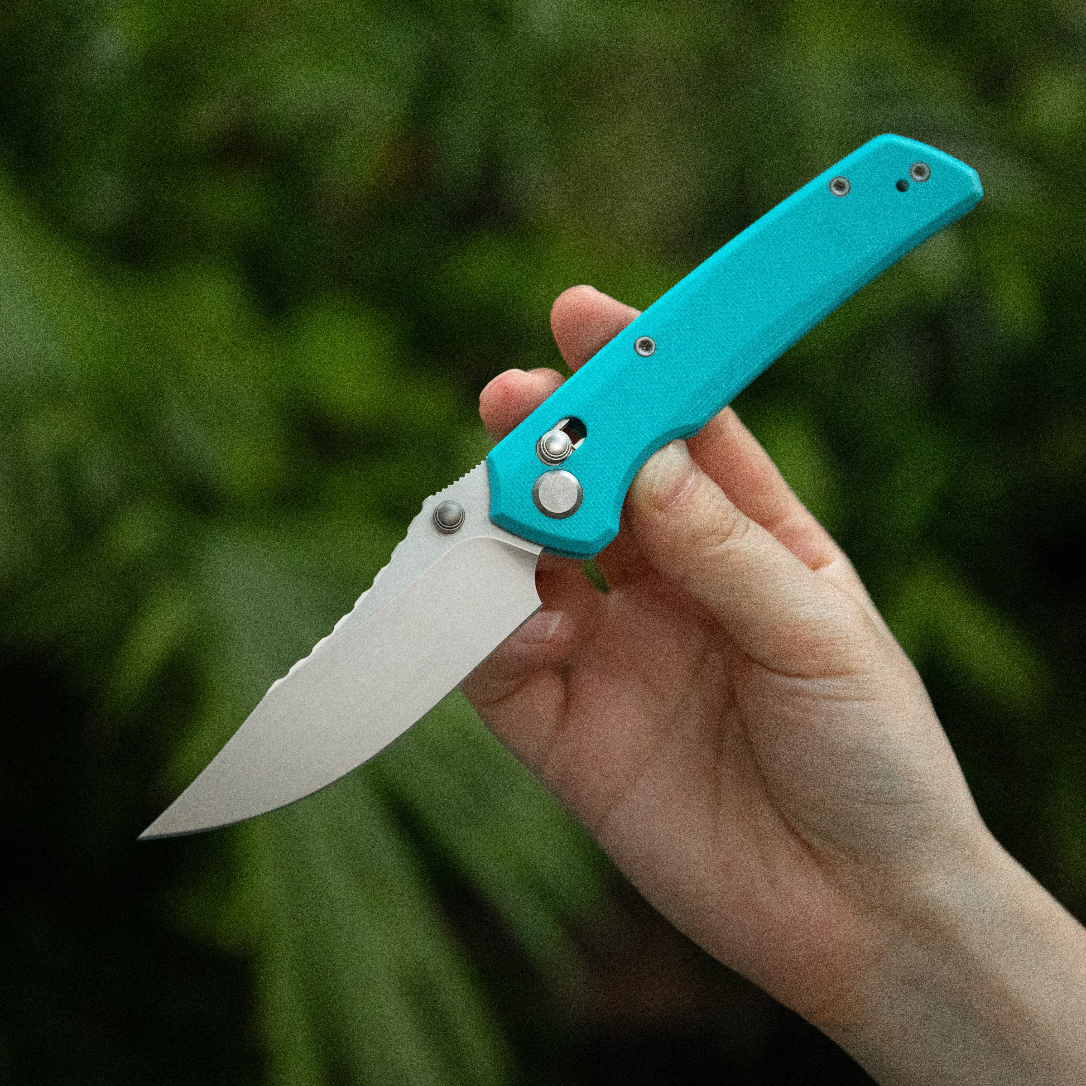 GEO Knife Cirex Crossbar lock Folding Knife Tiffany Blue G10 Handle 3.5" Stonewash Bohler M390 Blade GEO2601B