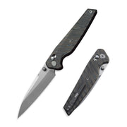 GEO Knife FANTASM Crossbar lock Folding Knife Tiger Stripe Pattern Flamed  6AL4V Titanium Handle 3.9" Stonewash Bohler M390 Blade GEO2505B