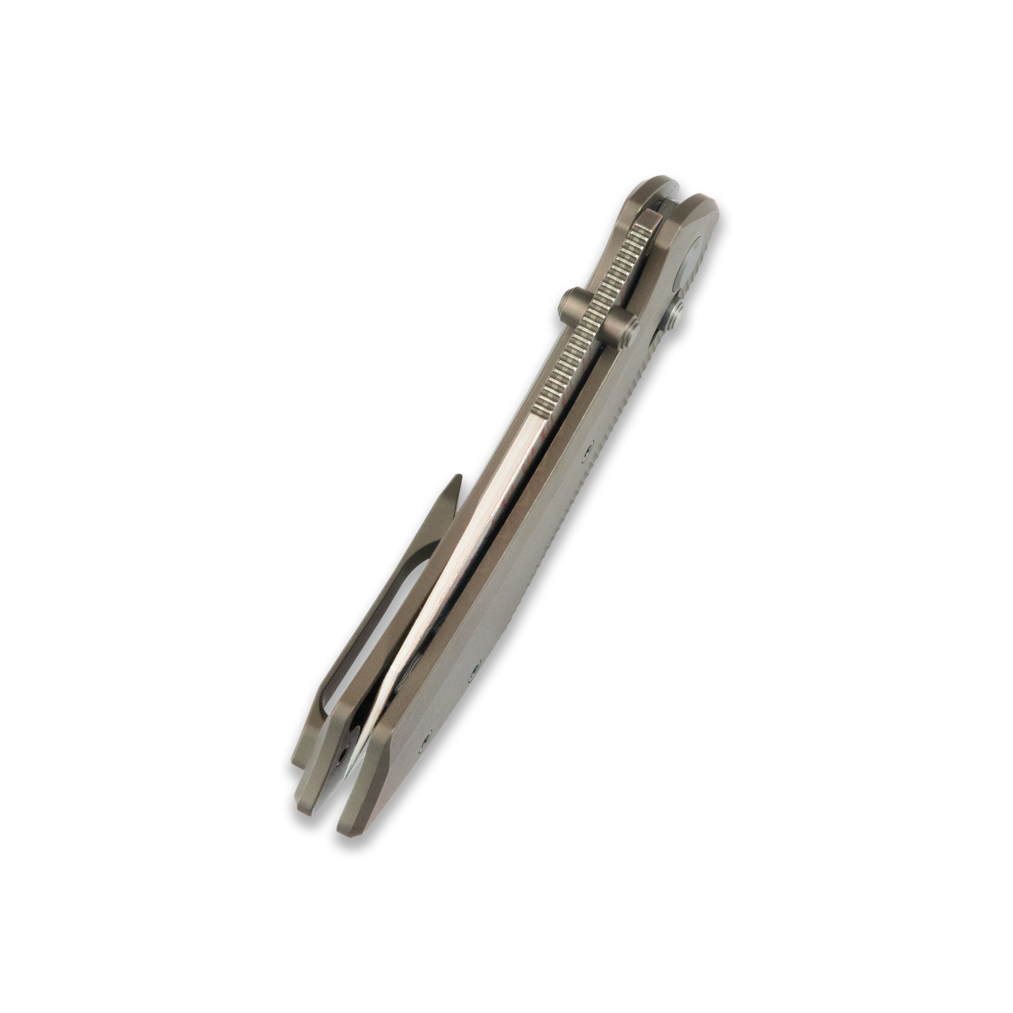 GEO Knife DIVID Axis lock Folding Knife Bronze 6AL4V Titanium Handle 3.3" Damascus Steel & Copper Blade（10Cr15CoMoV) GEO2507D