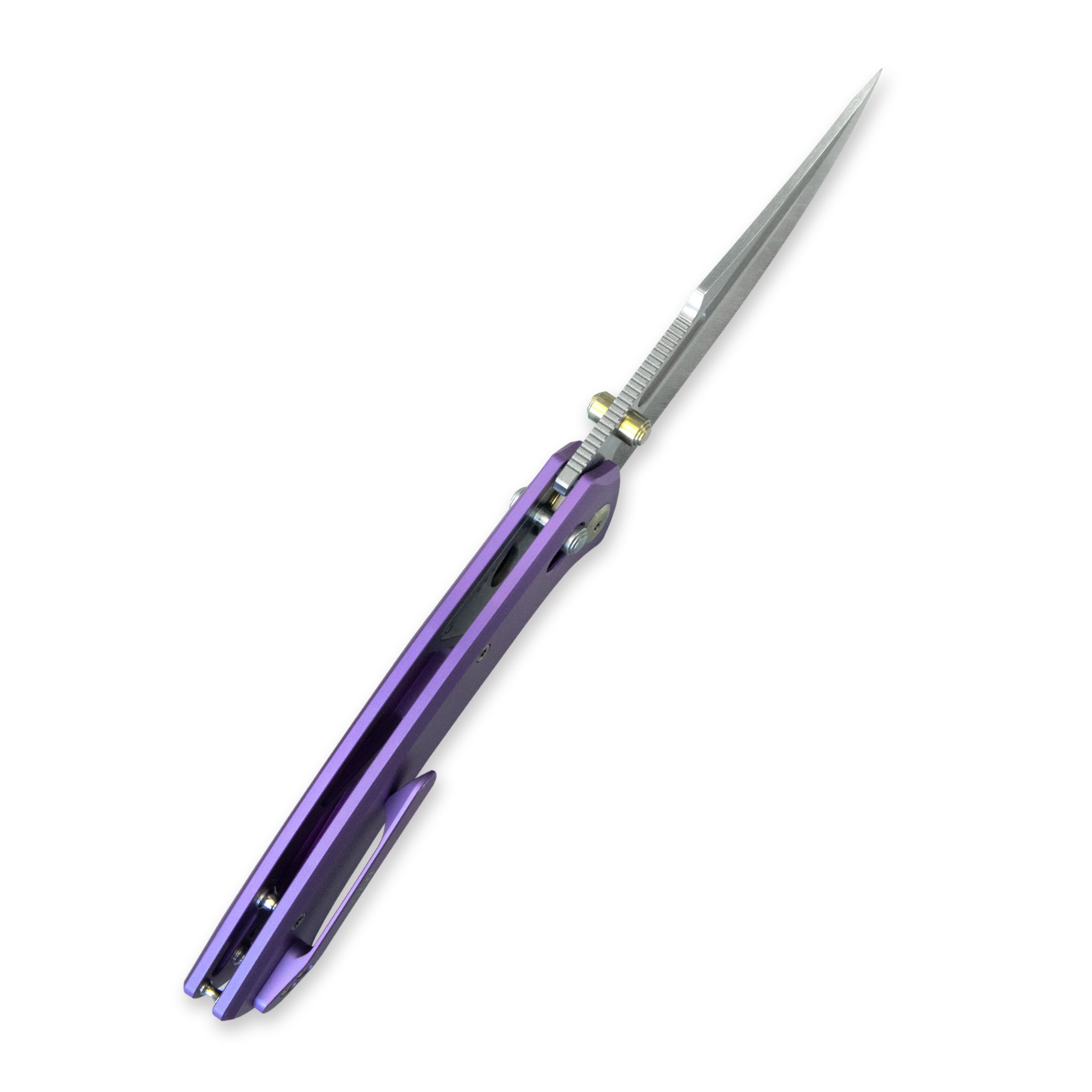 GEO Knife Strix Axis lock Folding Knife Purple blue 6AL4V Titanium Handle 3.6" Hand-Rubbed Satin Stonewash Bohler M390 Blade GEO2510D