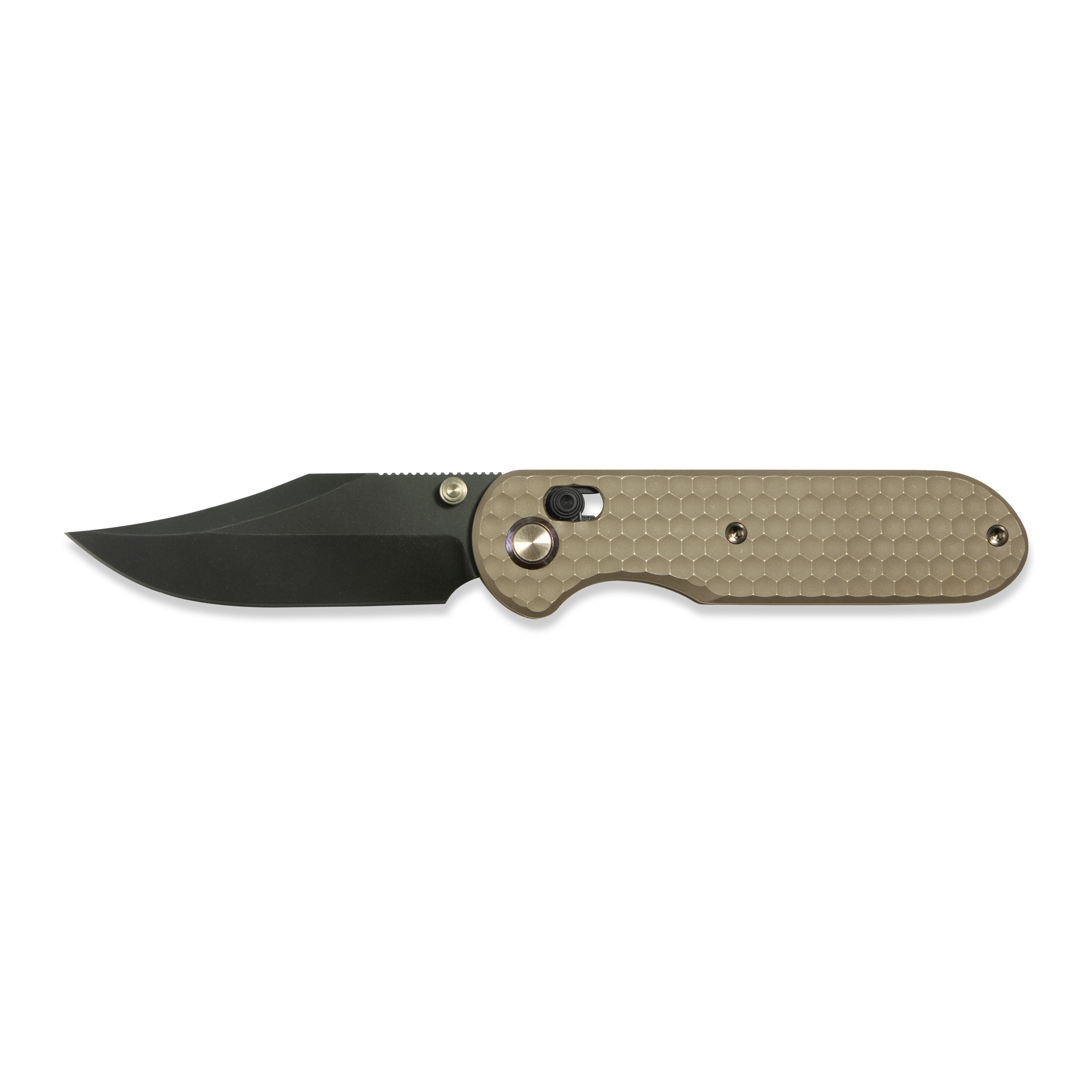 GEO Knife Ethereal Cutter Crossbar lock Folding Knife Bronze 6AL4V Titanium Handle 3.0" Blackwash Bohler M390 Blade GEO2401B