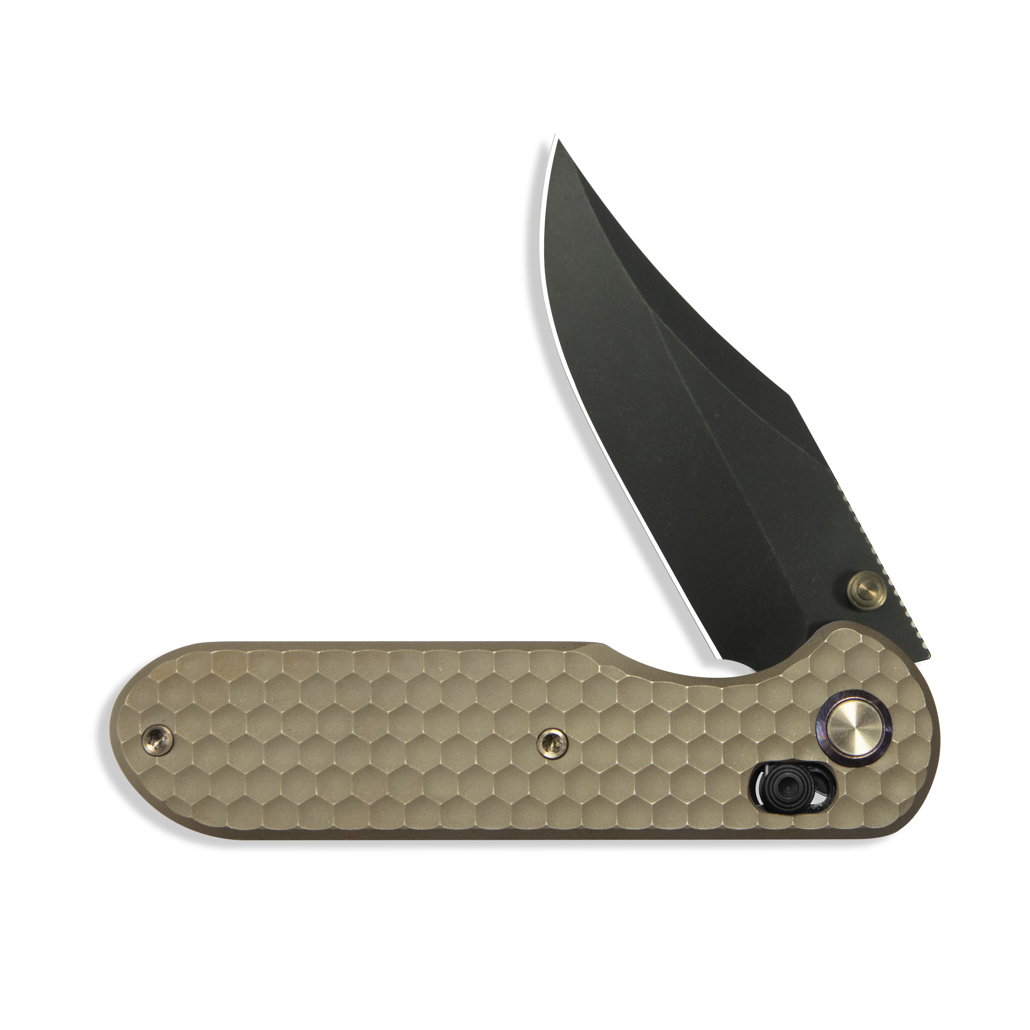 GEO Knife Ethereal Cutter Crossbar lock Folding Knife Bronze 6AL4V Titanium Handle 3.0" Blackwash Bohler M390 Blade GEO2401B