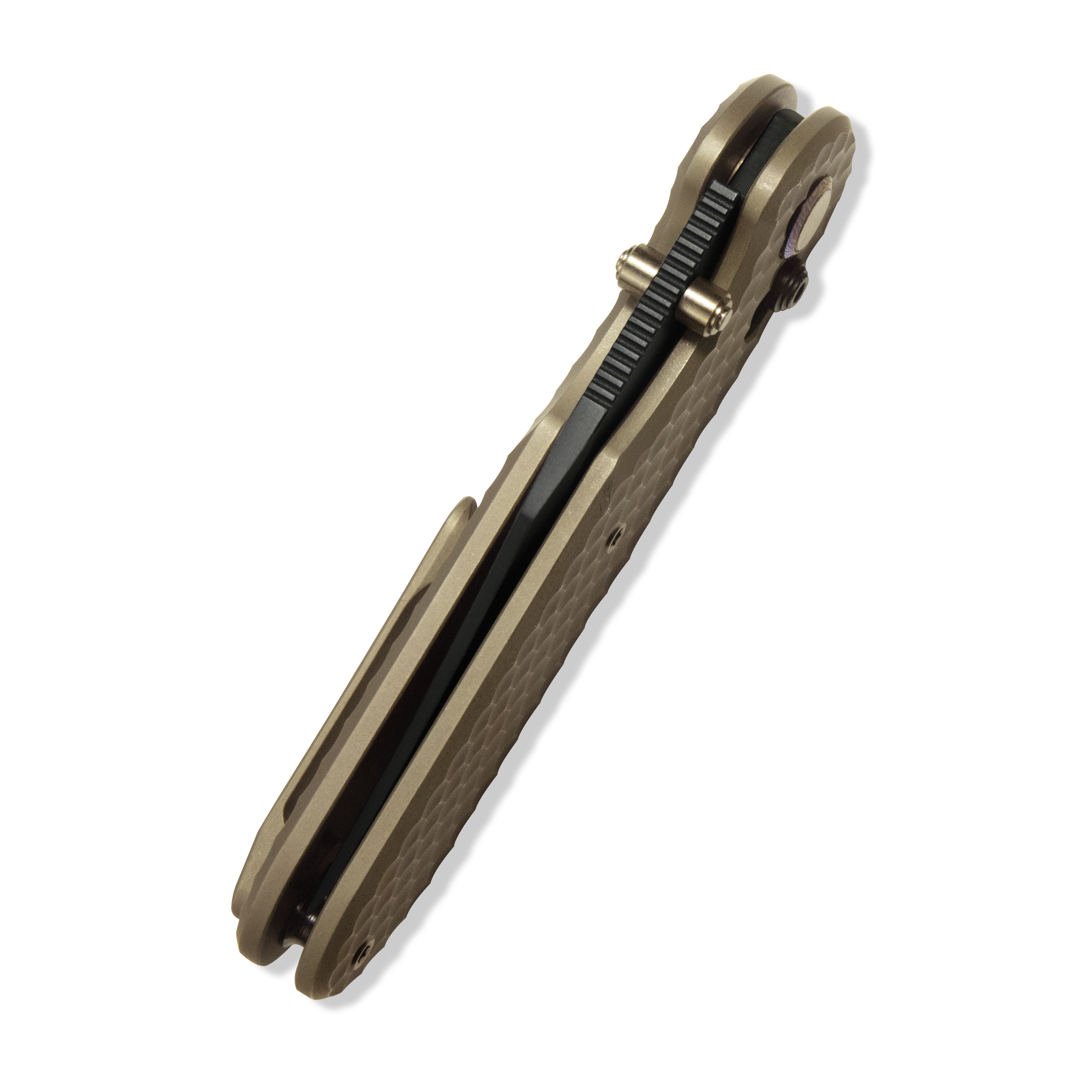 GEO Knife Ethereal Cutter Crossbar lock Folding Knife Bronze 6AL4V Titanium Handle 3.0" Blackwash Bohler M390 Blade GEO2401B