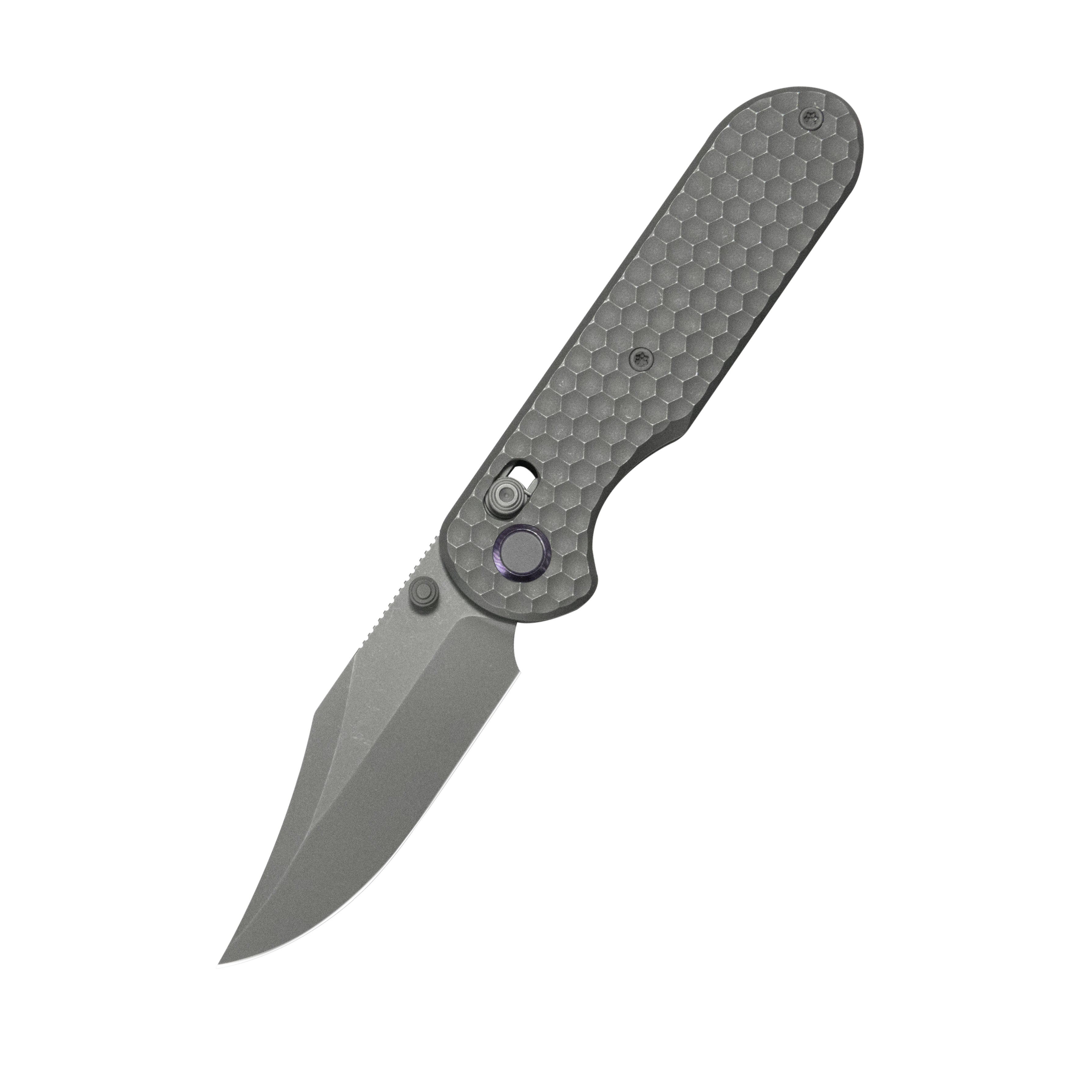 GEO Knife Ethereal Cutter Crossbar lock Folding Knife Gray 6AL4V Titanium Handle 3.0" Darkwash Bohler M390 Blade GEO2401C