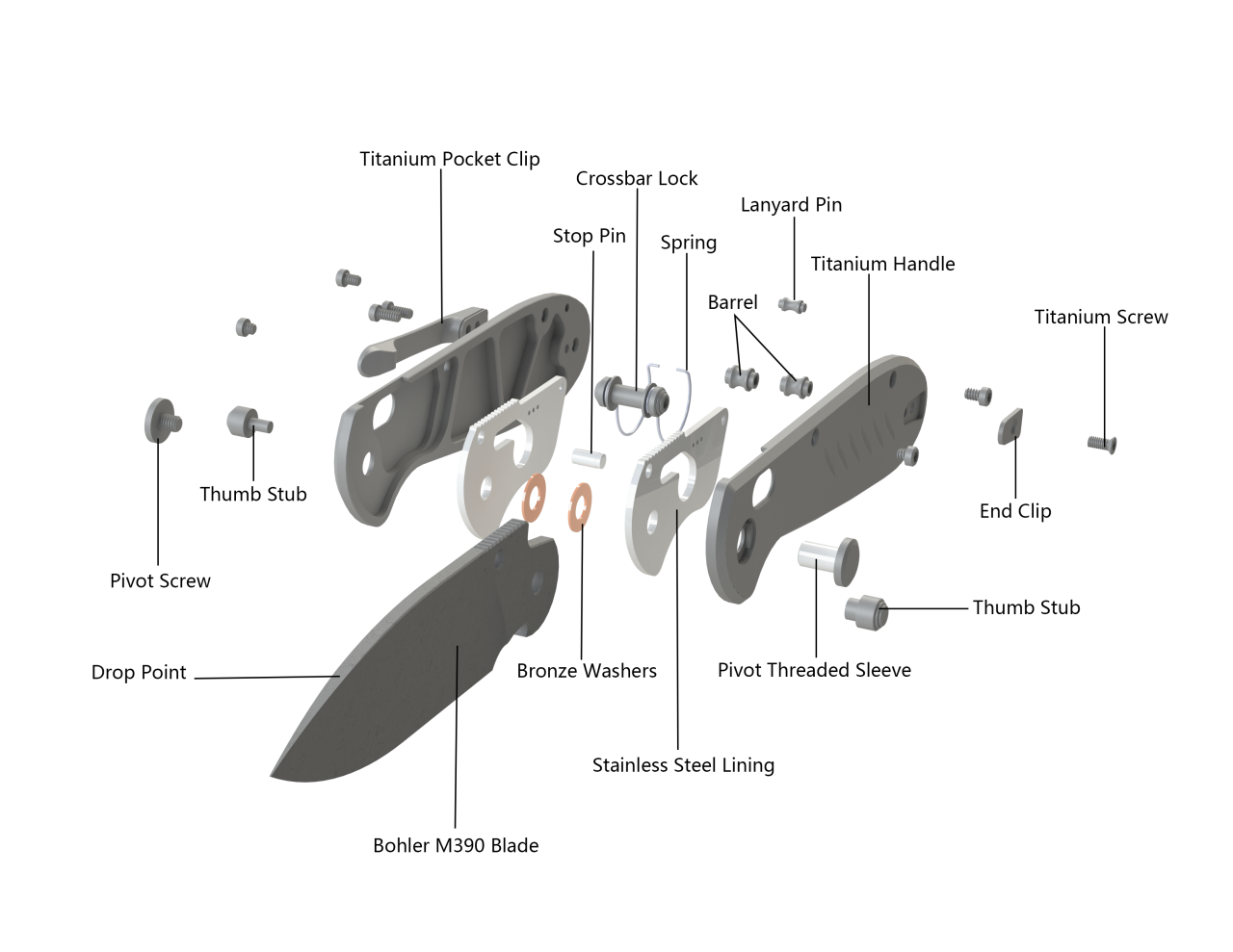 Geo knife Frost Axis lock Folding Knife Gray 6AL4V Titanium Handle 3.4" Stonewash Bohler M390 Blade GEO2501A