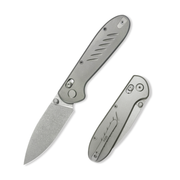 GEO Knife Frost Crossbar lock Folding Knife Gray 6AL4V Titanium Handle 3.4" Stonewash Bohler M390 Blade GEO2501A