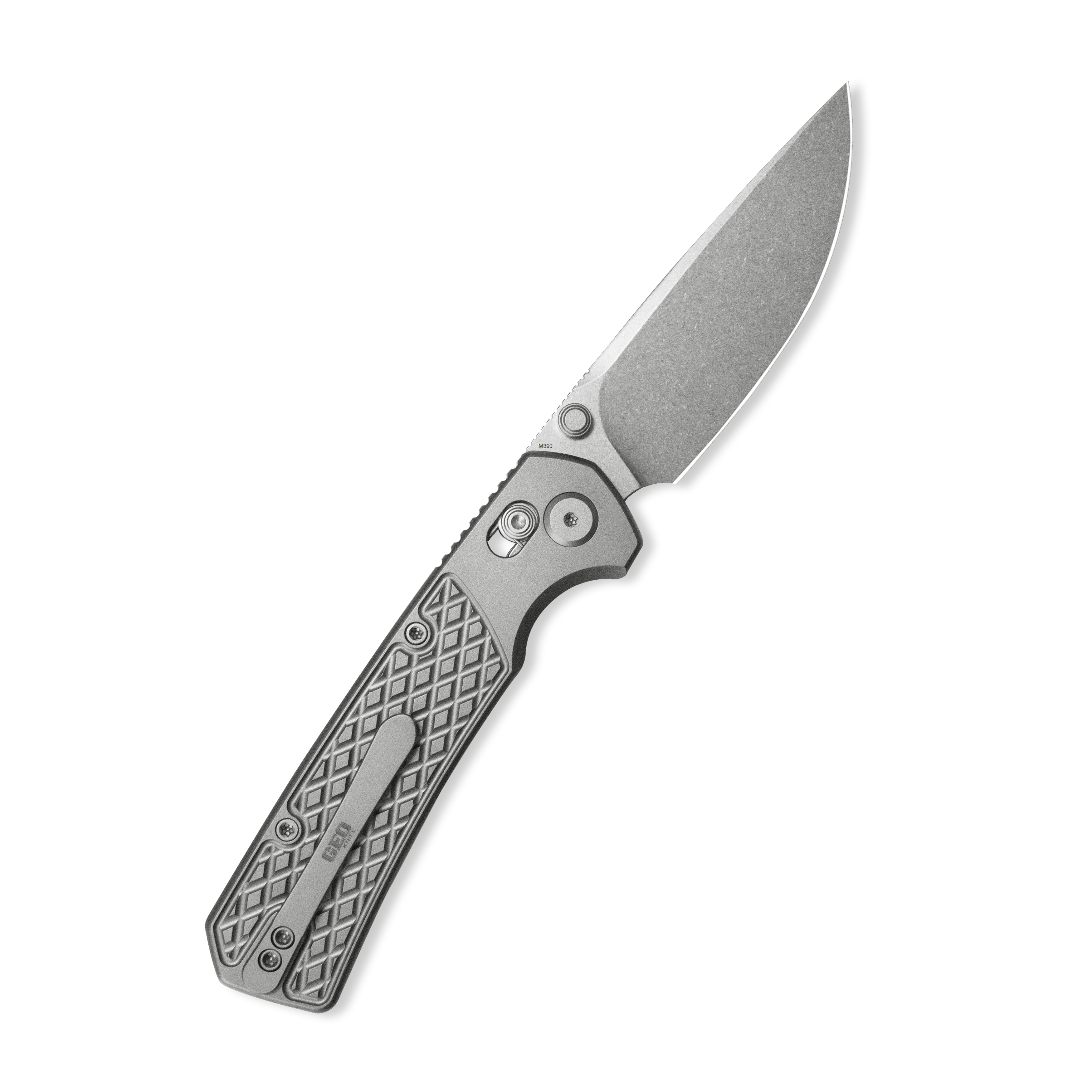 Geo knife Blaze Axis lock Folding Knife Gray 6AL4V Titanium Handle 3.3" Stonewash Bohler M390 Blade GEO2502A