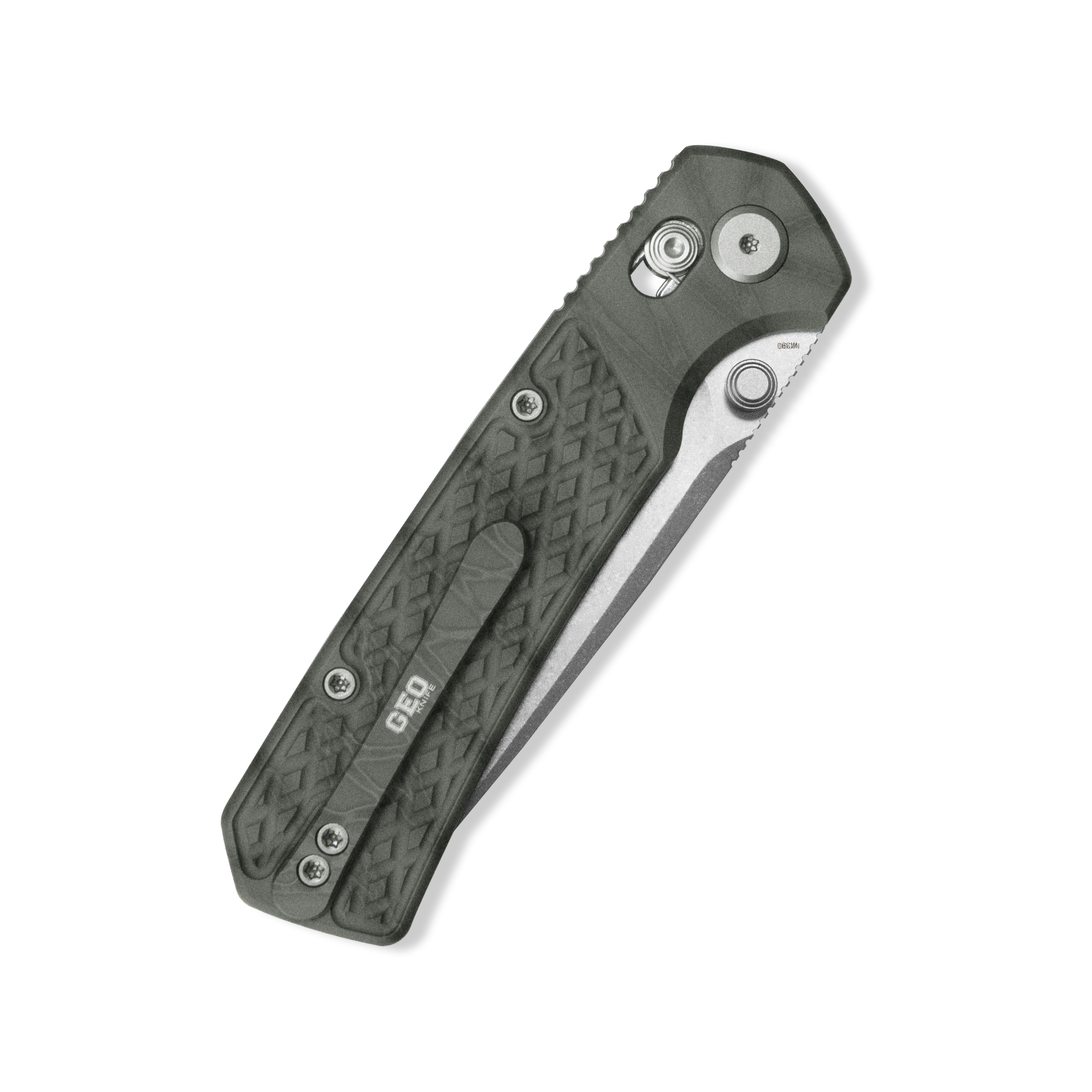 Geo knife Blaze Axis lock Folding Knife Tiger Stripe Pattern Flamed  6AL4V Titanium Handle 3.4" Stonewash Bohler M390 Blade GEO2502C