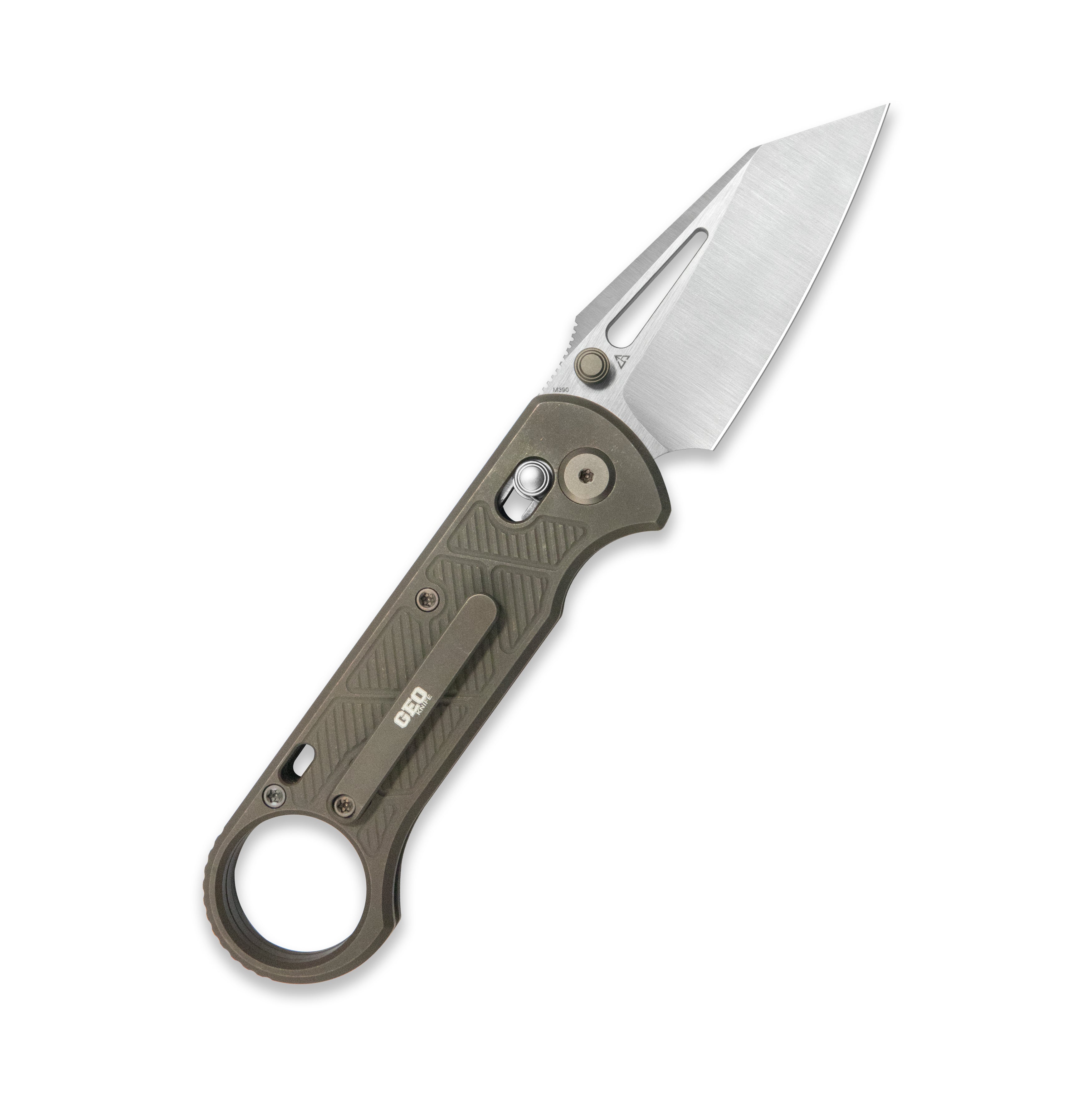 GEO Knife Aska Crossbar lock Folding Knife Bronze 6AL4V Titanium Handle 2.8" Hand-Rubbed Satin Stonewash Bohler M390 Blade GEO2511C